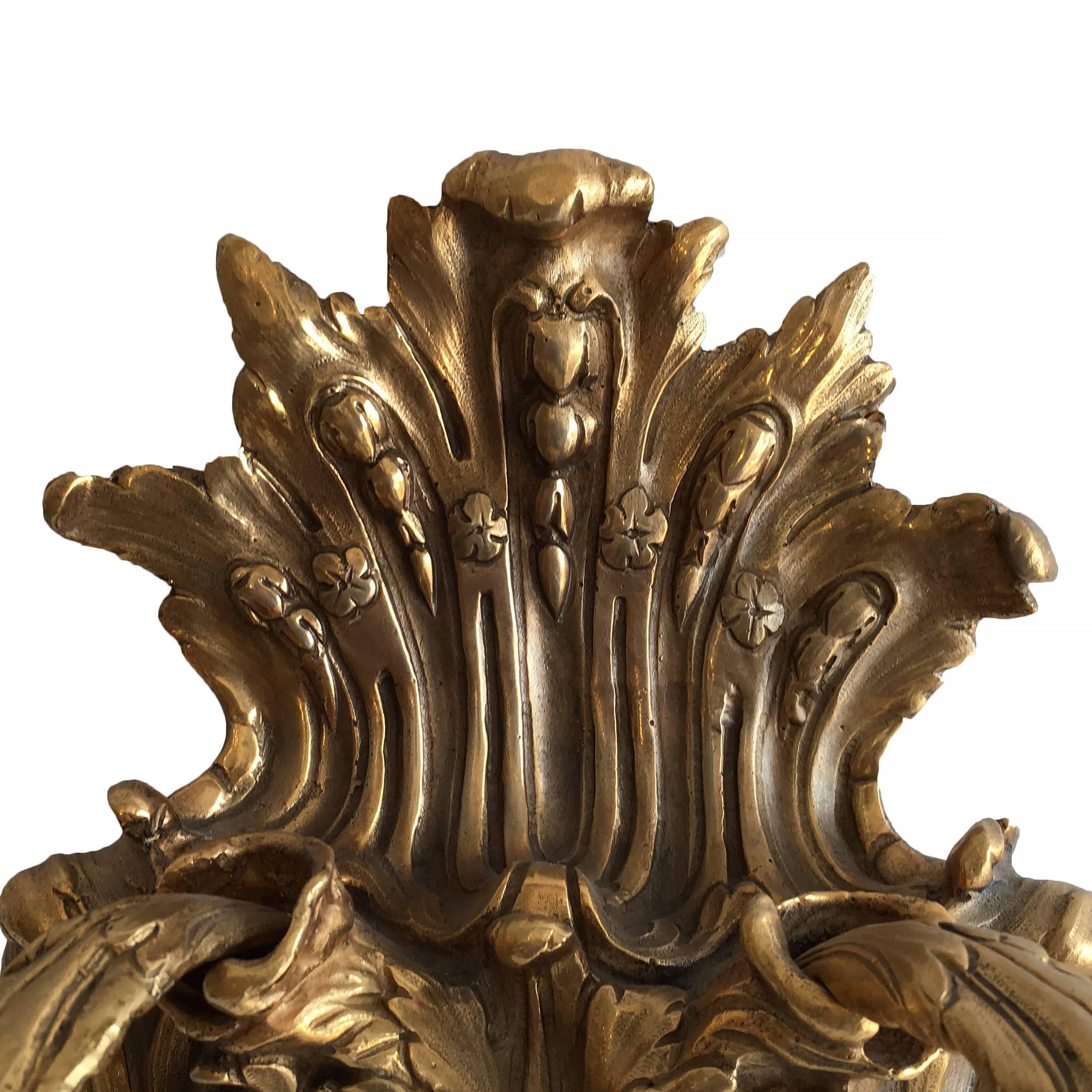 Empire Style Bacchus Face Bronze Candle Wall Sconce, Pair In Excellent Condition In Van Nuys, CA