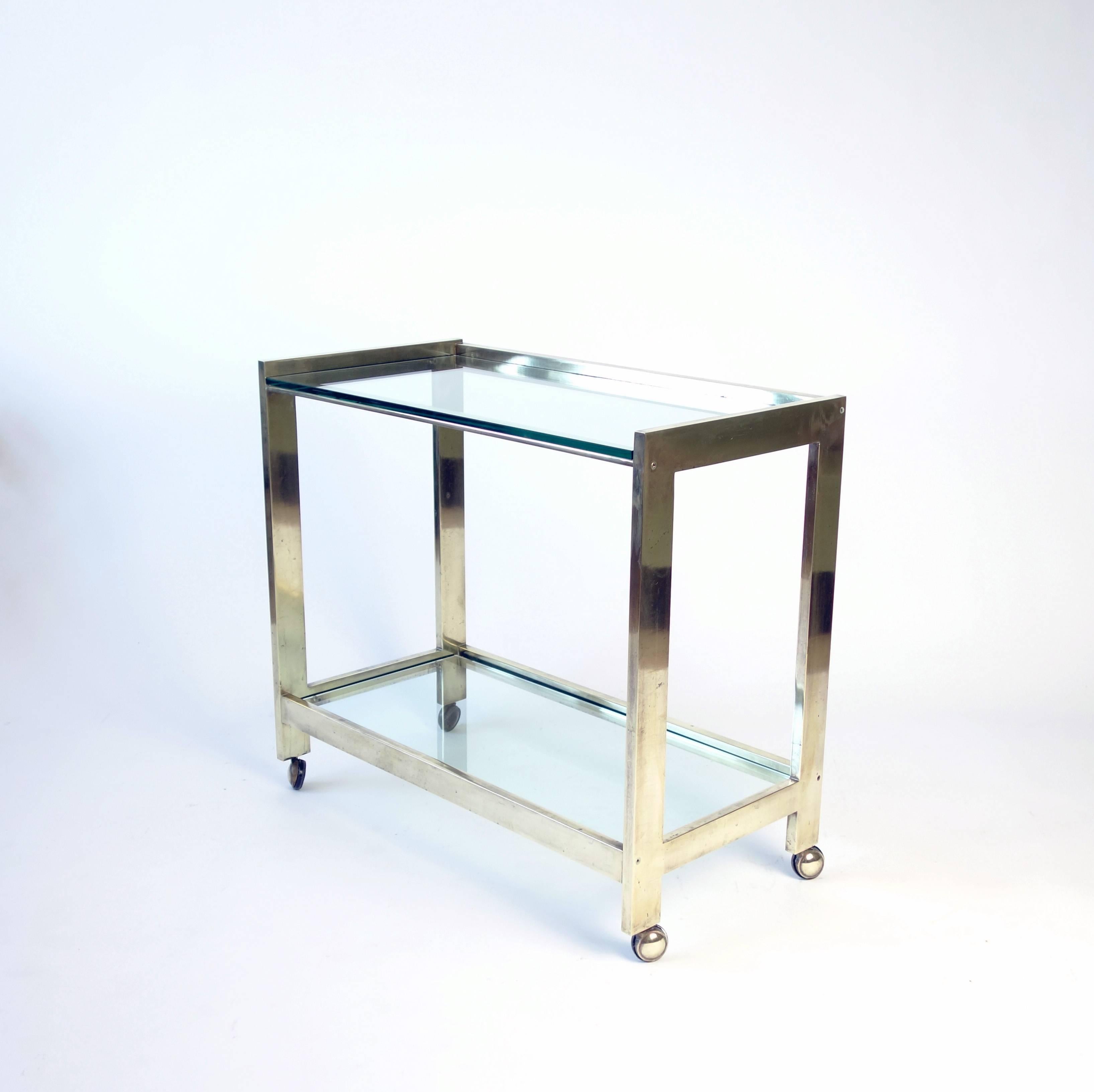 Minimalist Brass Bar Cart In Good Condition In New York, NY