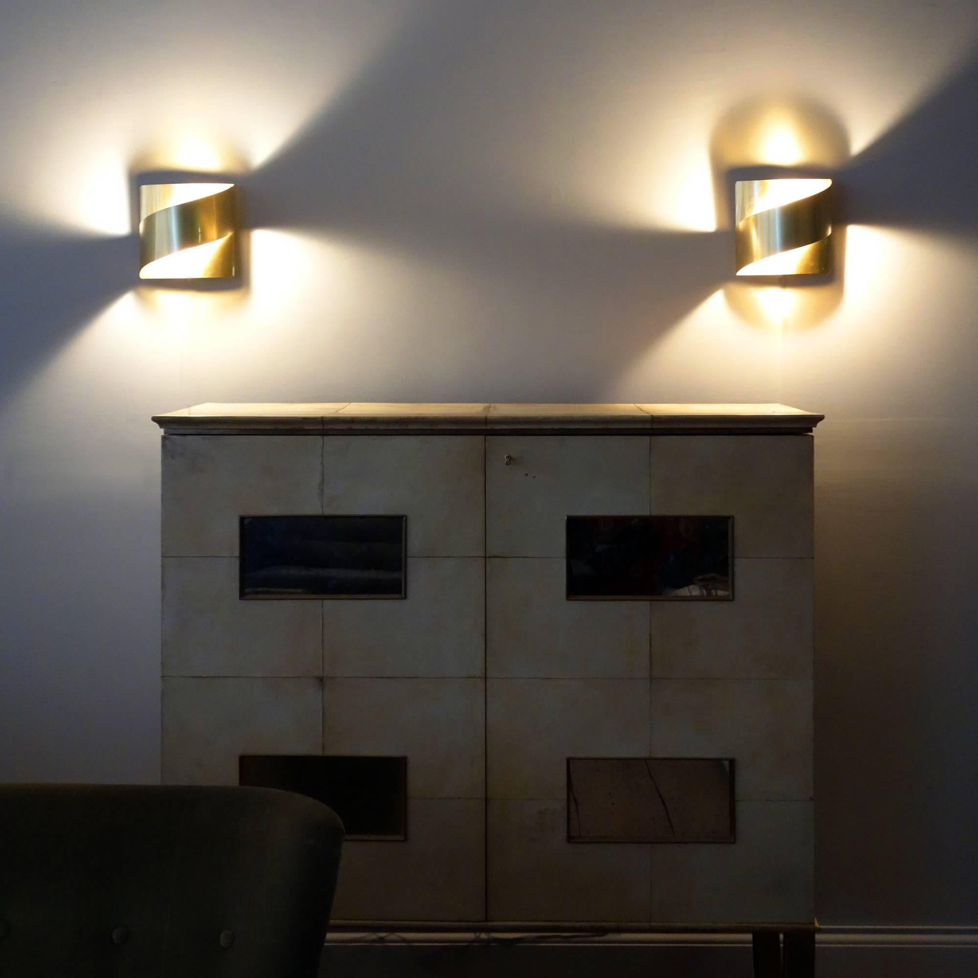 Scandinavian Modern Pair of Falkenbergs Belysning Brass Wall Lights For Sale