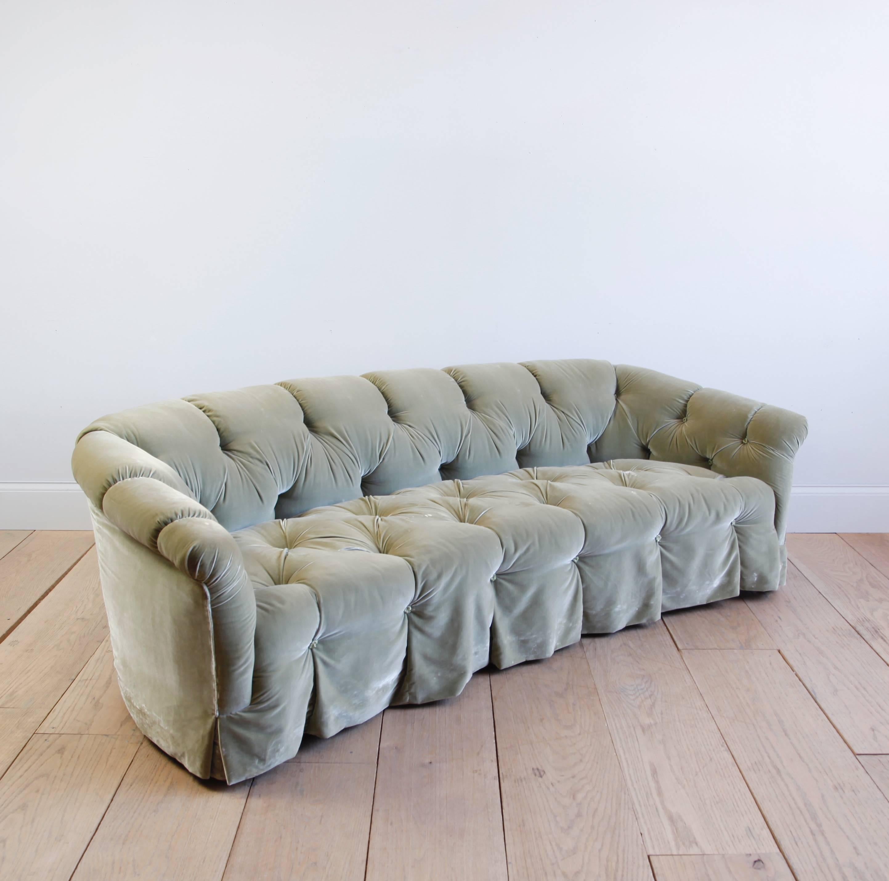 American Rare Tufted Velvet Sofa by Anthony Hail For Sale