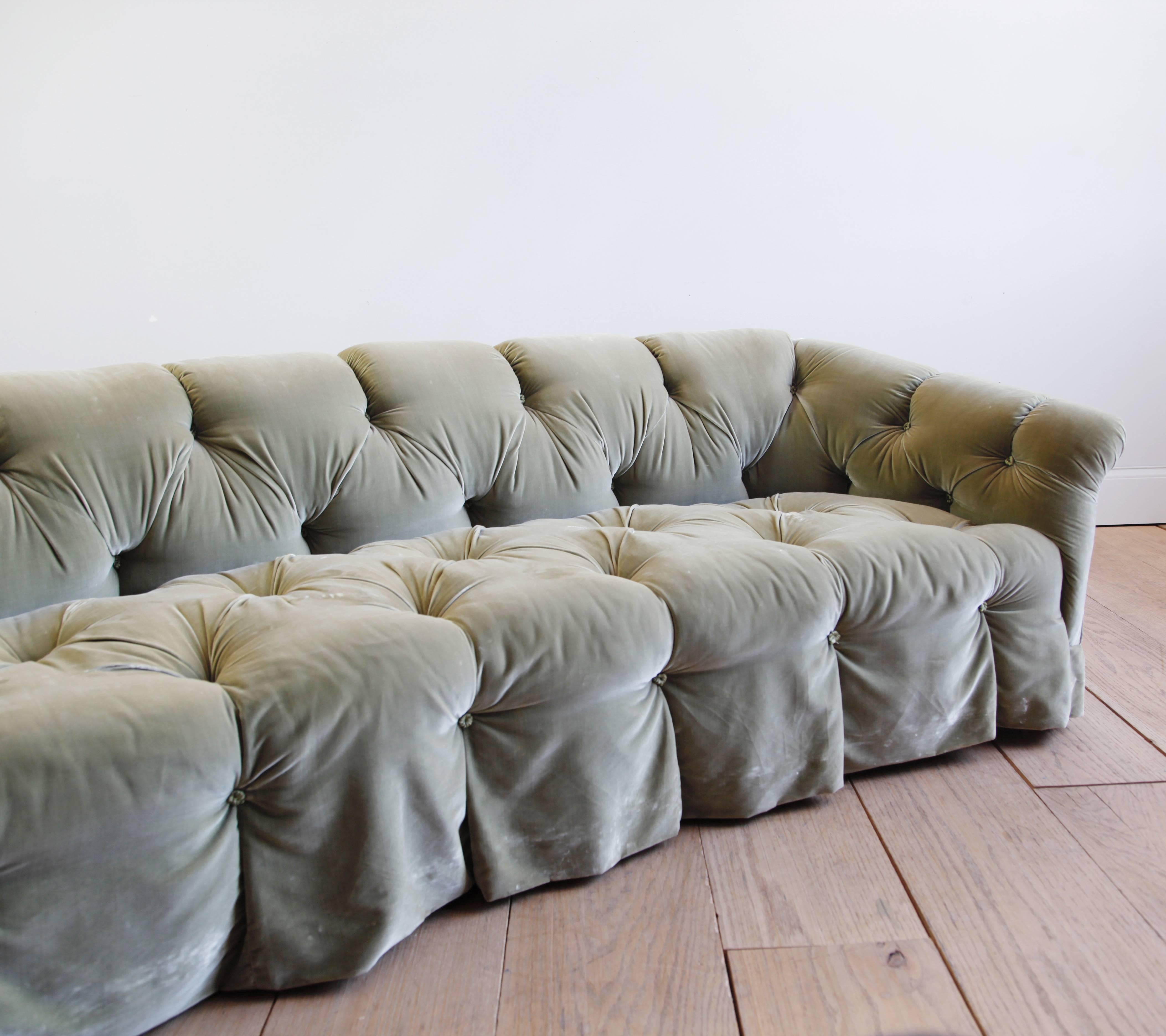 Rare Tufted Velvet Sofa by Anthony Hail In Good Condition For Sale In New York, NY
