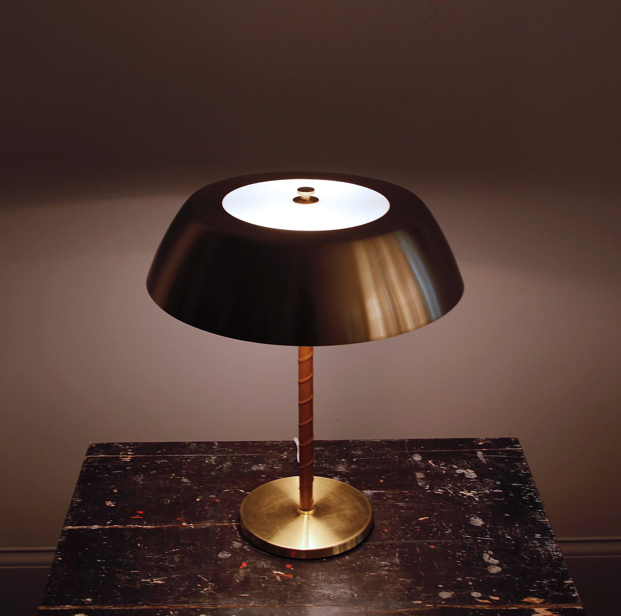 Scandinavian Modern Swedish Brass and Leather Desk Lamp