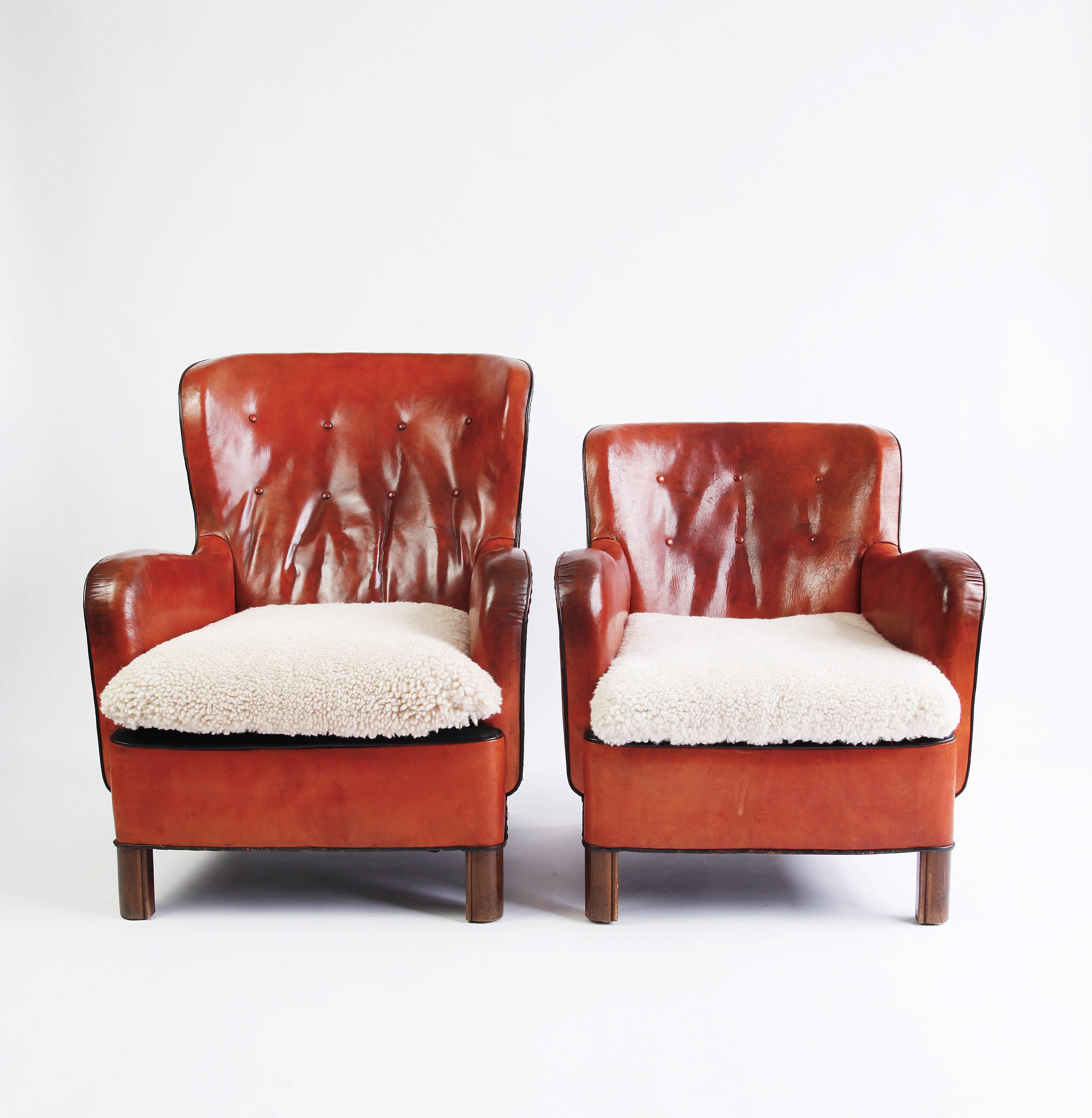 Pair of 1930s Danish Leather Lounge Chairs 5