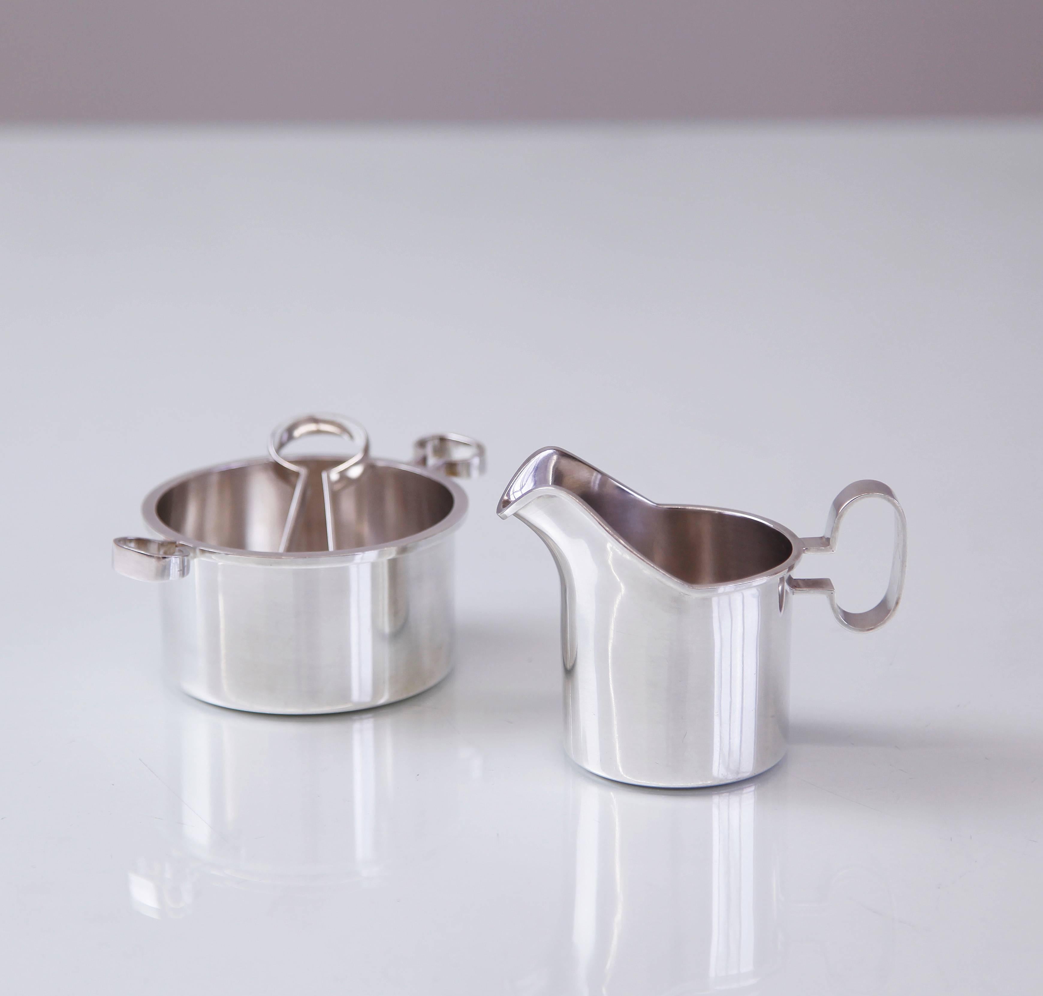 Modern Bertel Gardberg Silver Creamer and Sugar Bowl with Tongs For Sale