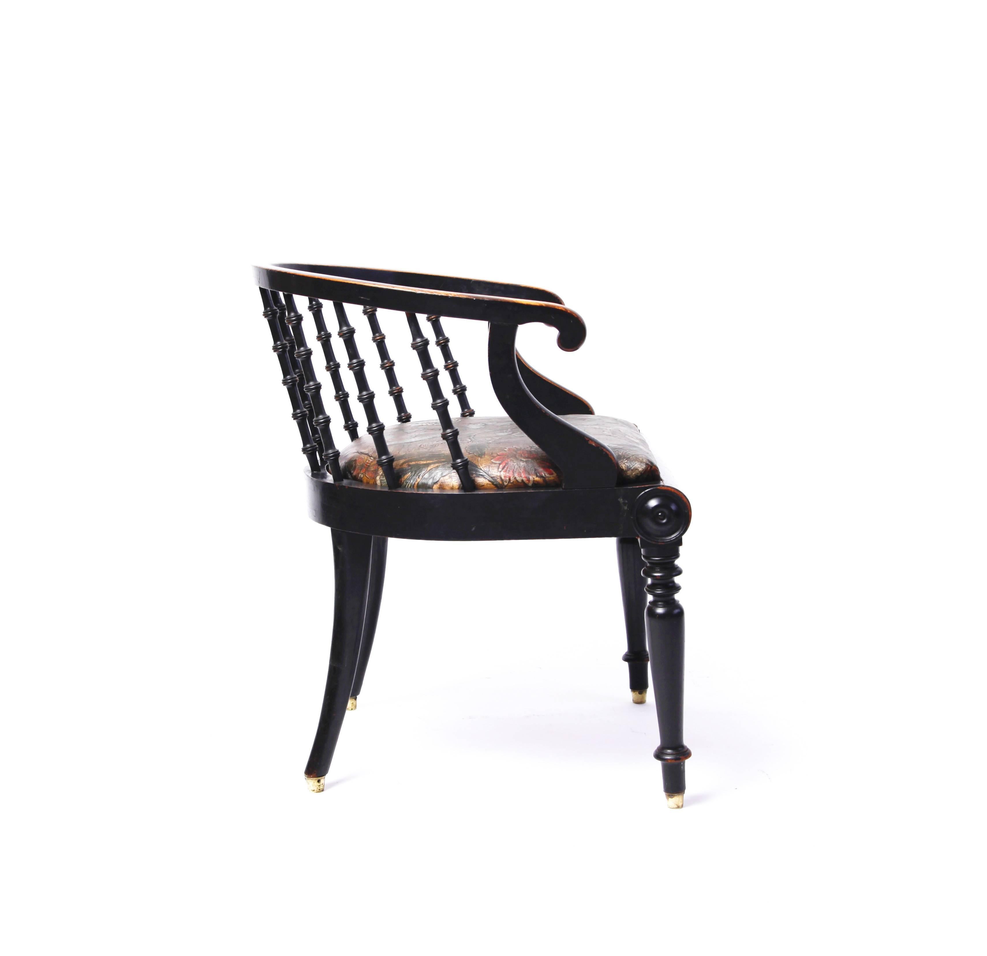 Danish Empire Ebonized and Embossed Leather Chair In Good Condition In New York, NY
