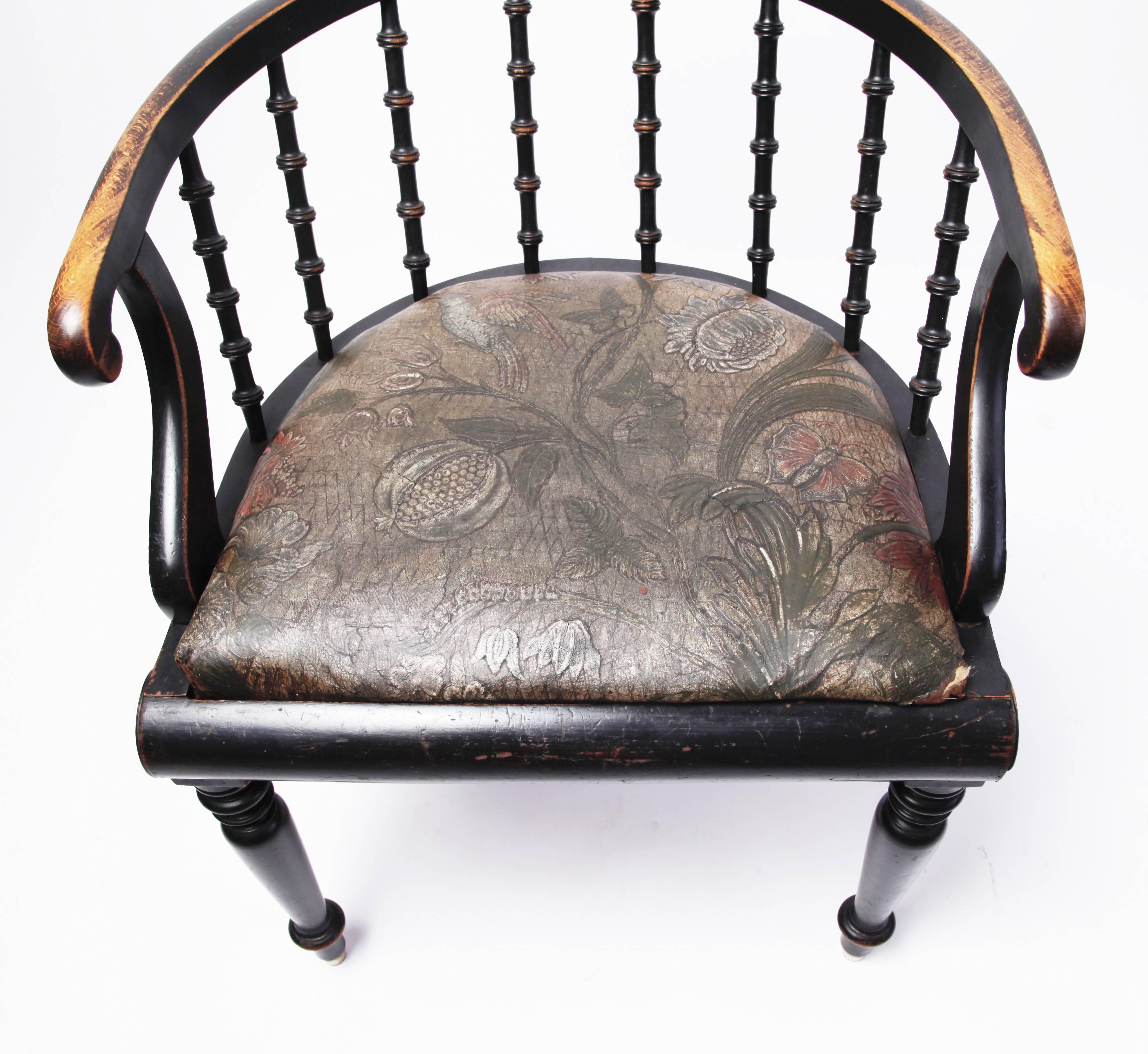 19th Century Danish Empire Ebonized and Embossed Leather Chair