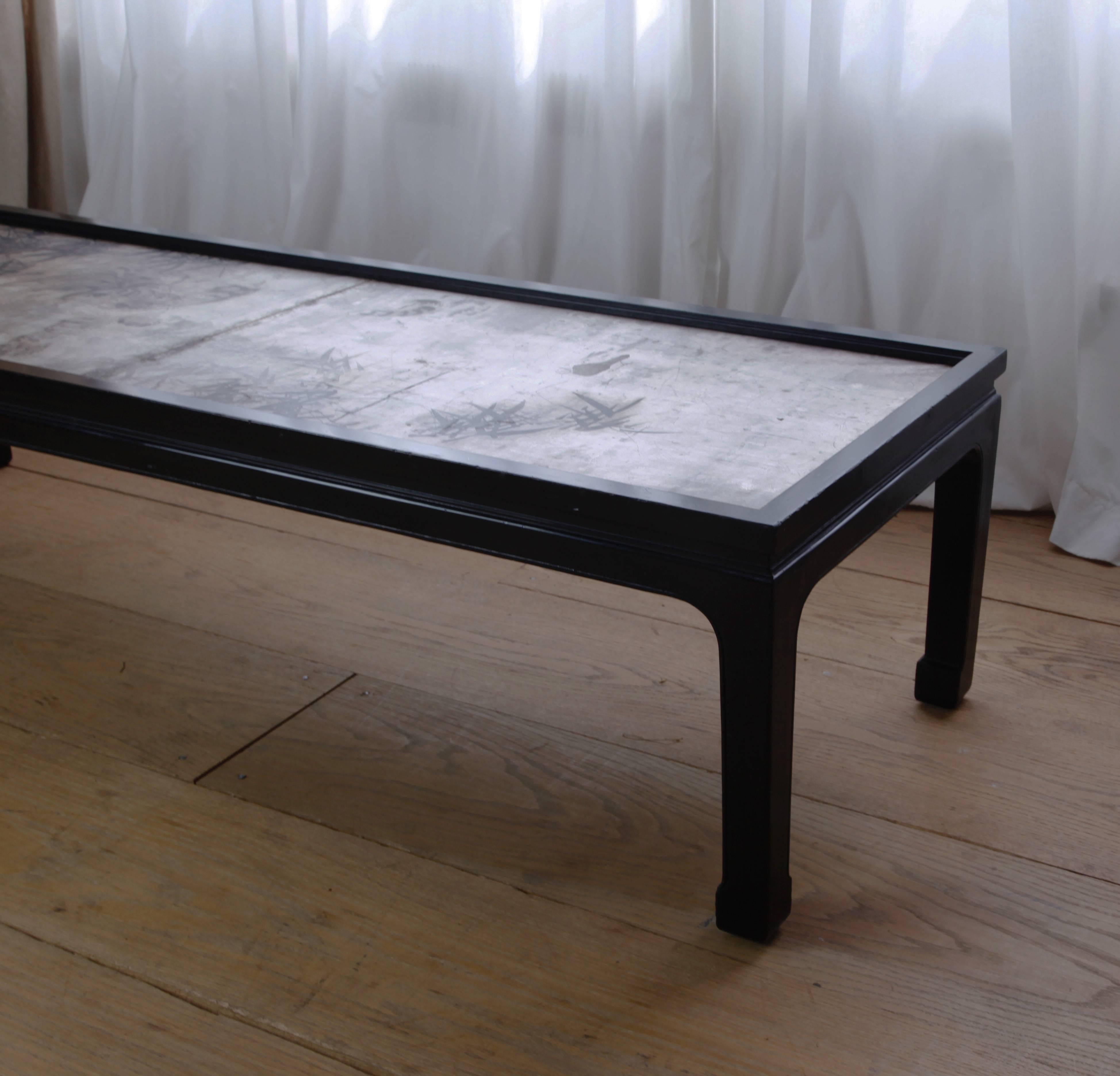 Japanese Two-Fold Meiji Period Screen Mounted as a Low Table For Sale