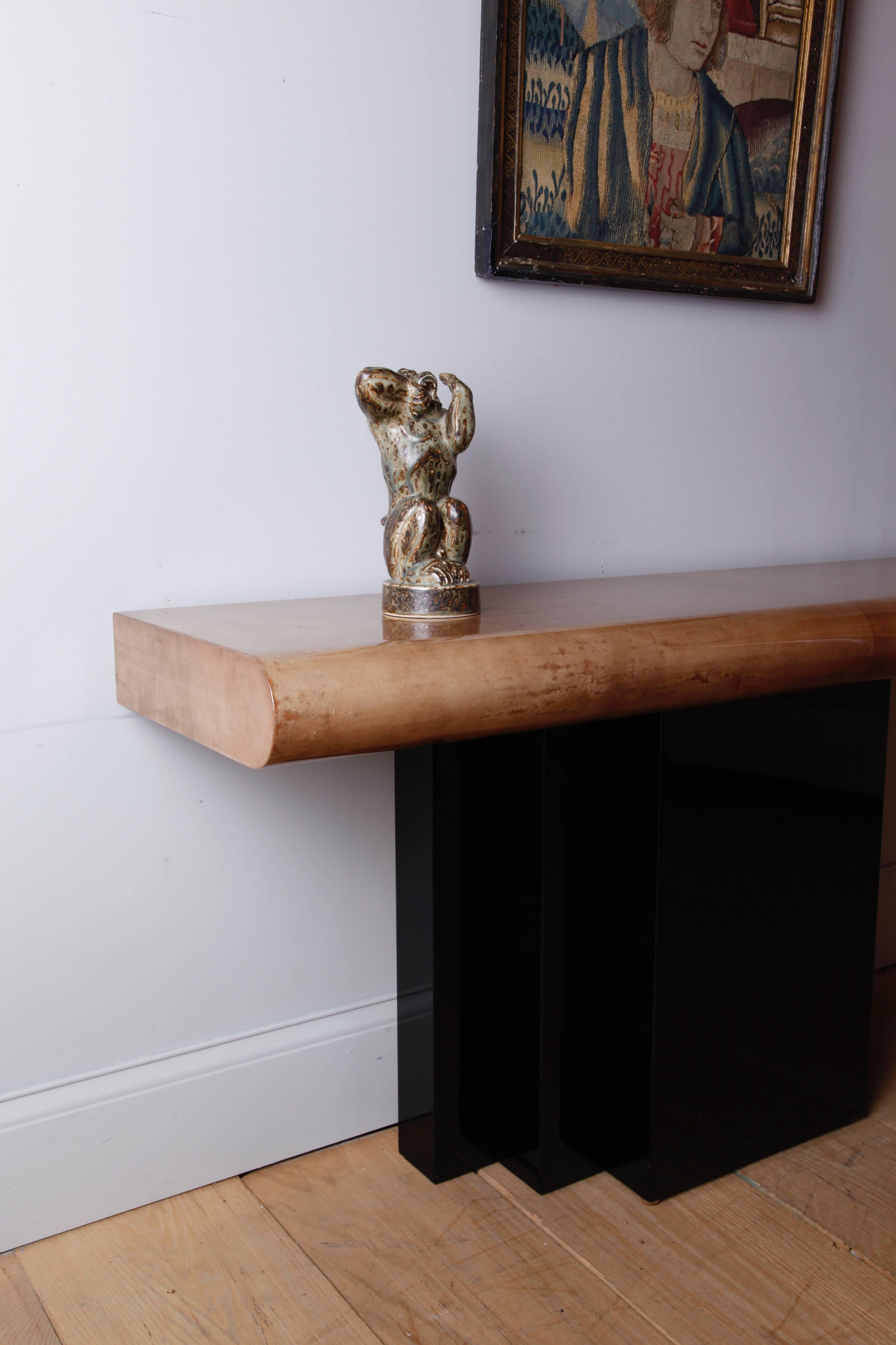 Aldo Tura Parchment and Lacquered Wood Console In Excellent Condition In New York, NY