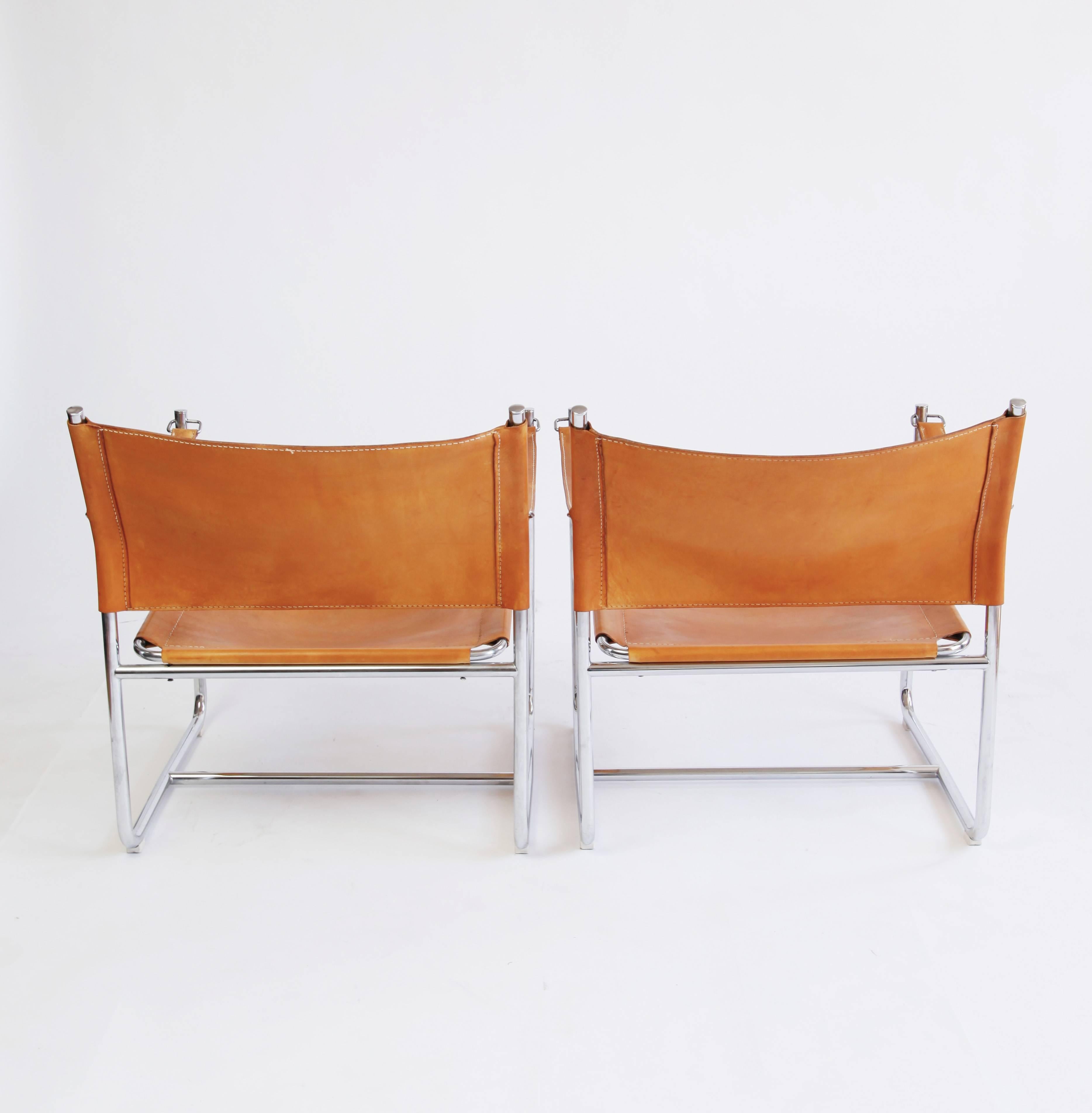 Scandinavian Modern Pair of Chrome and Leather Amiral Armchairs by Karin Mobring