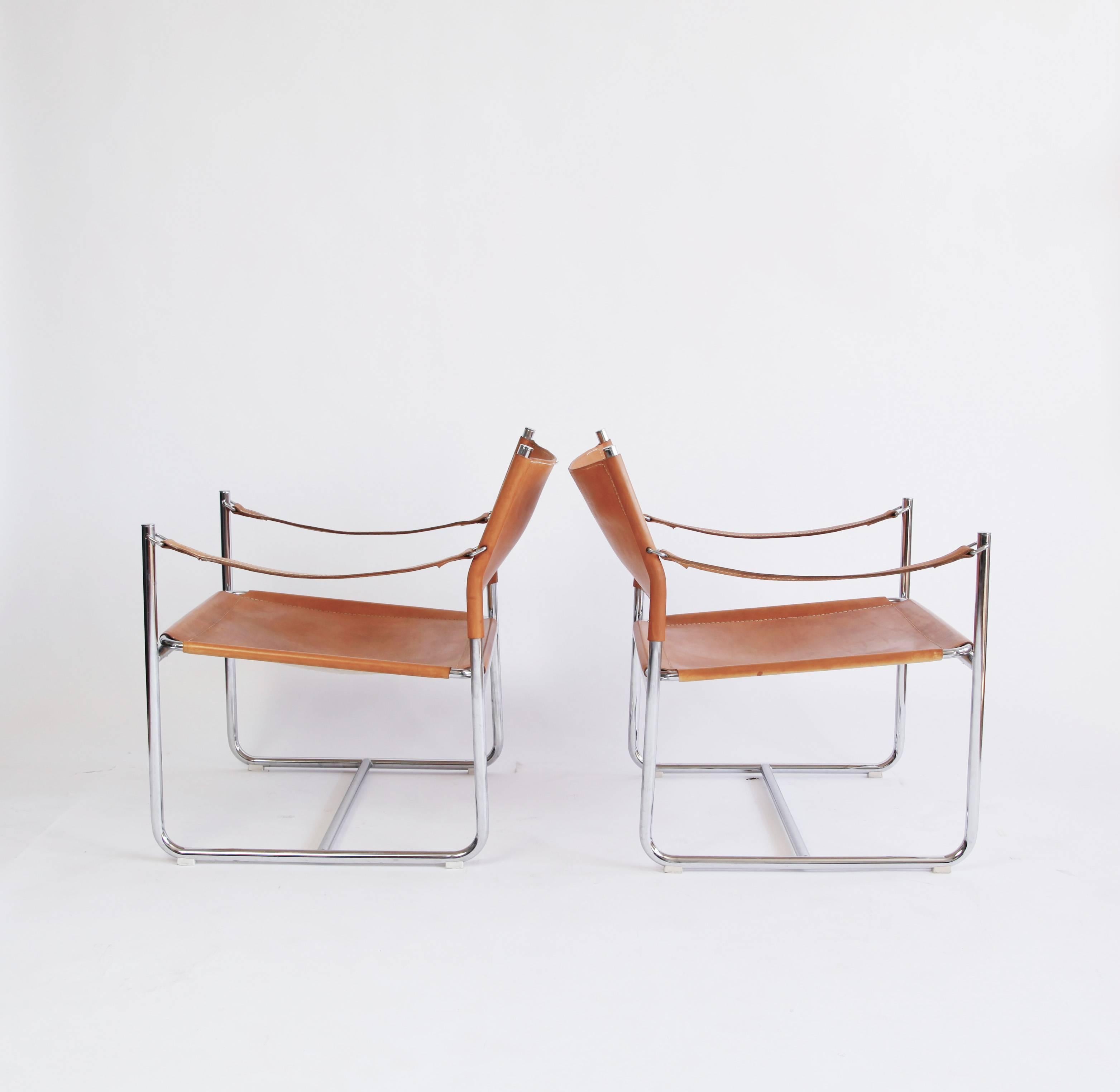Swedish Pair of Chrome and Leather Amiral Armchairs by Karin Mobring