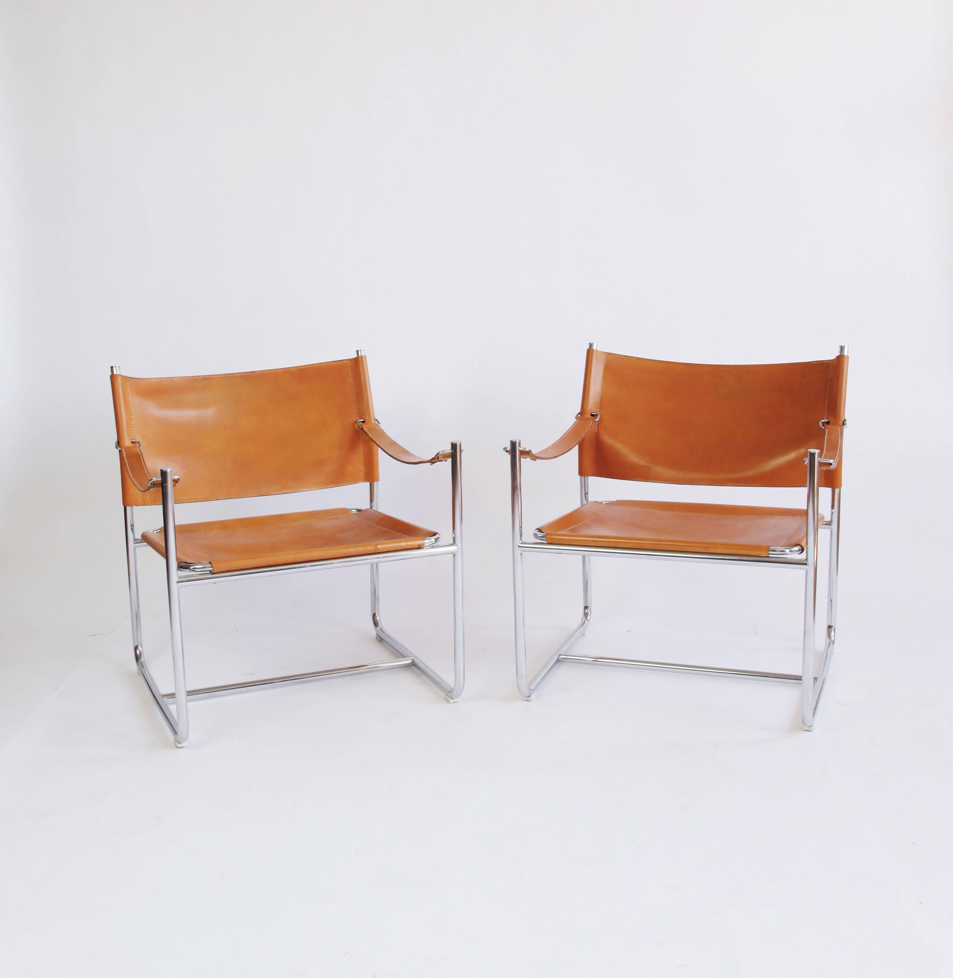 Pair of Chrome and Leather Amiral Armchairs by Karin Mobring In Good Condition In New York, NY