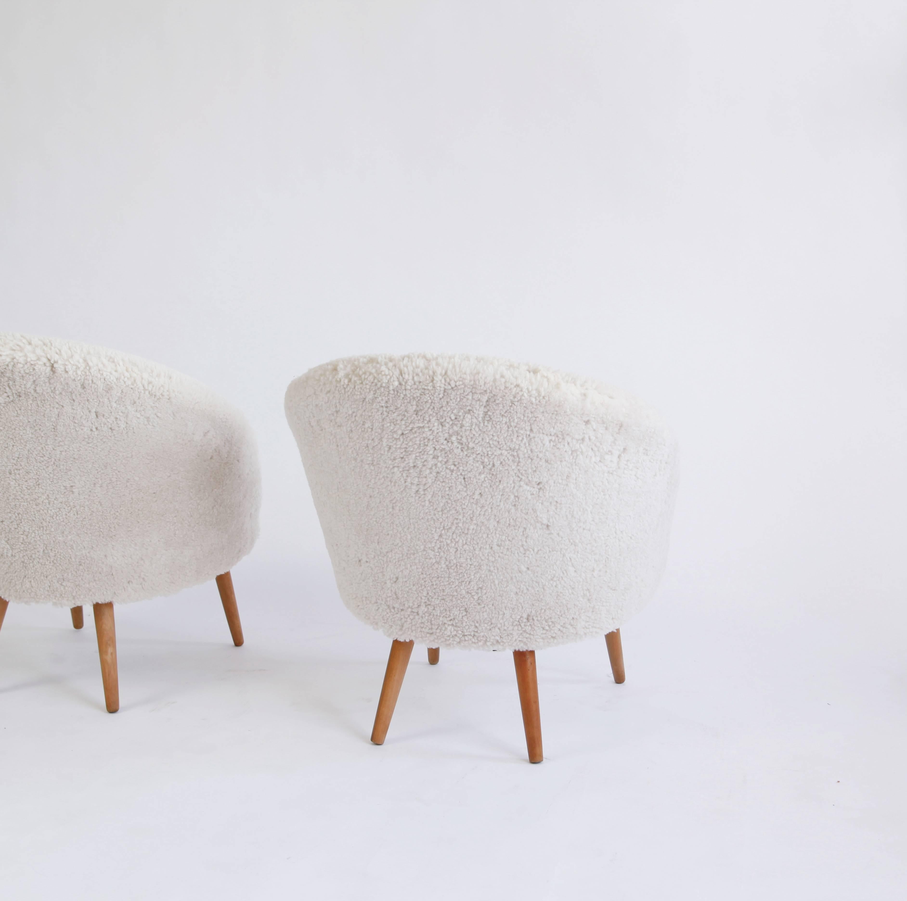 Danish Pair of Easy Chairs by Ejvind A. Johansson