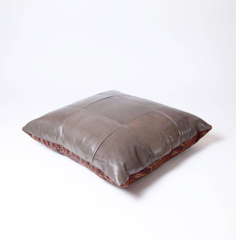 Persian Balouch and Leather Floor Cushion For Sale at 1stdibs
