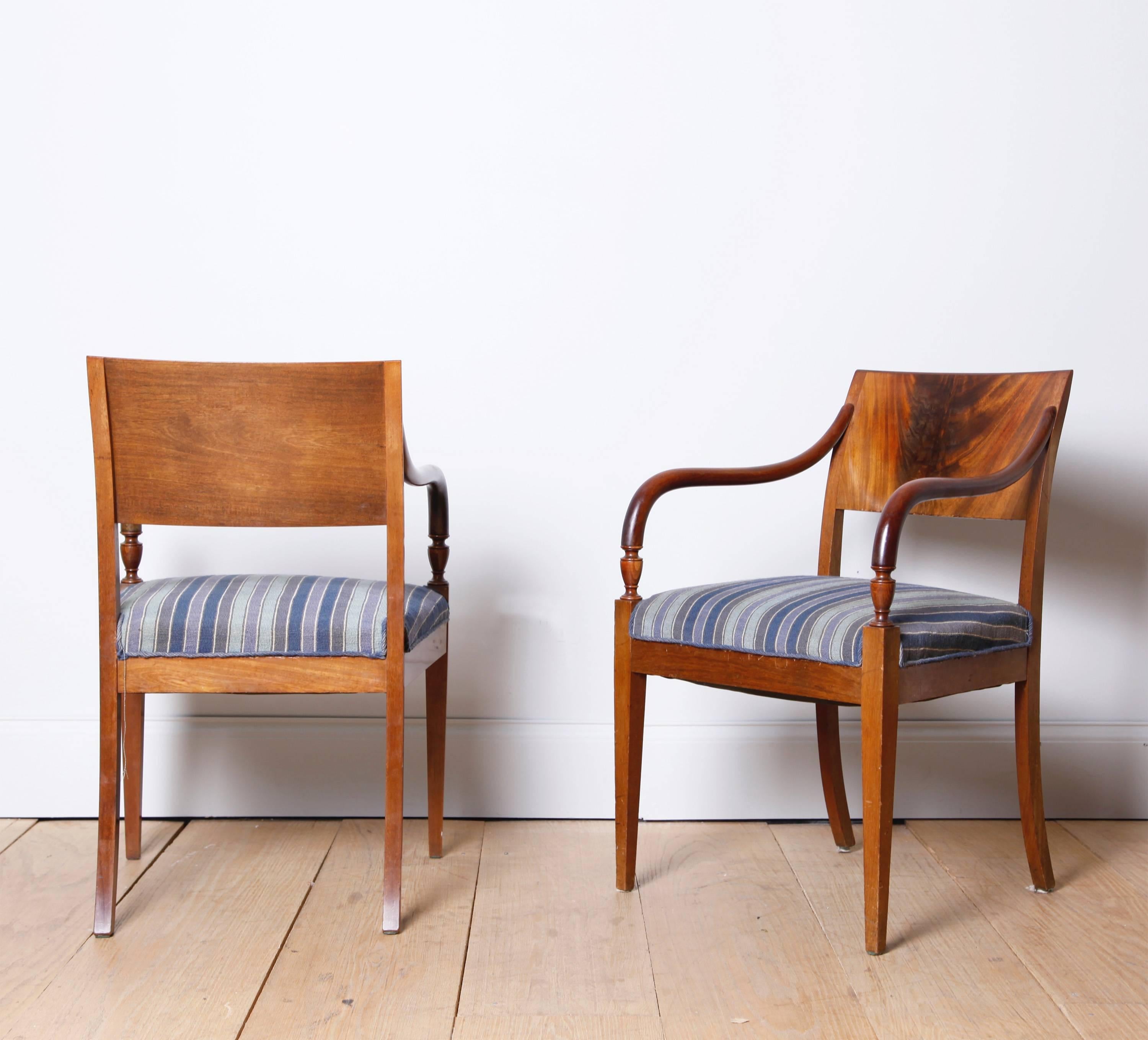 Pair of Danish Empire Mahogany Armchairs In Good Condition For Sale In New York, NY