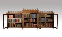 Large Late 19th Century Walnut Dwarf Breakfront Bookcase