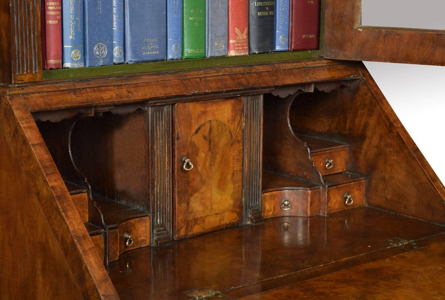 Queen Ann Walnut Bureau Bookcase In Good Condition In Cheshire, GB