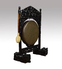19th Century Chinese Gong on Carved Hardwood Stand
