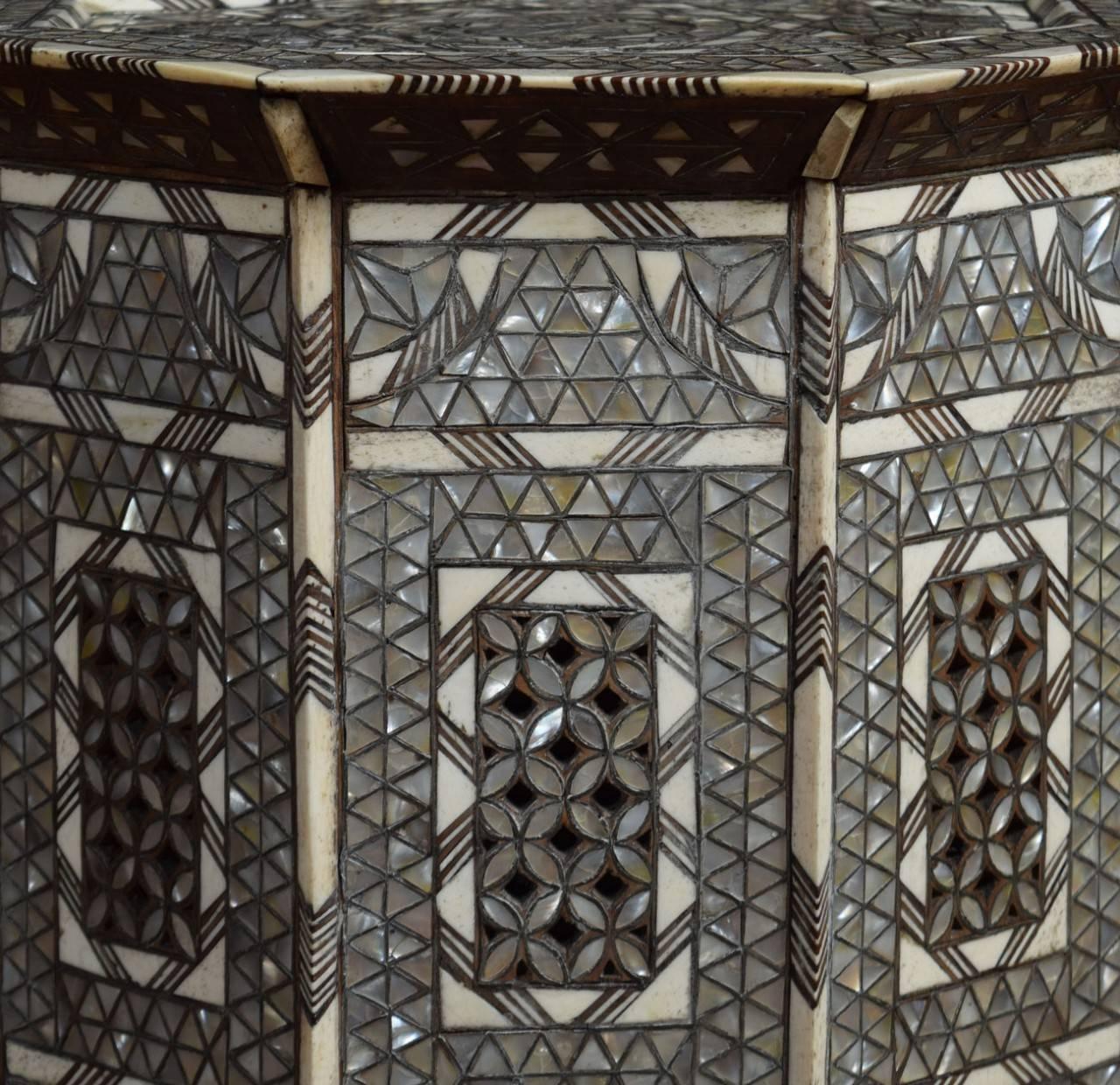 Islamic Mother-of-Pearl Bone and Silver Inlaid Table