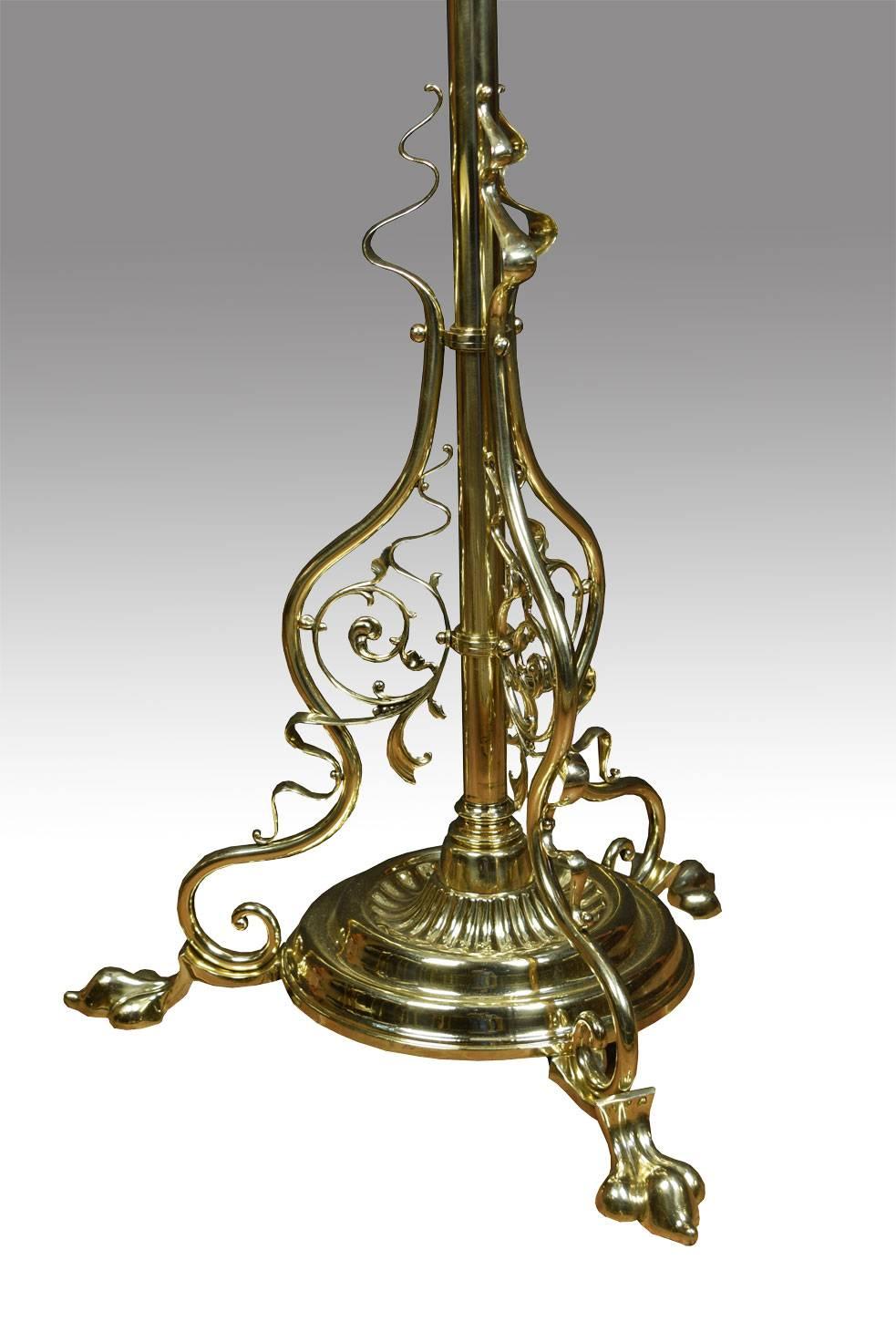 English Victorian Brass Standard Lamp and Shade