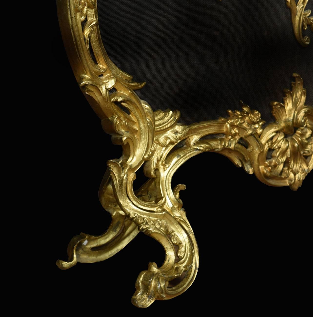 Rococo Style Gilt Bronze Fire Screen In Good Condition In Cheshire, GB