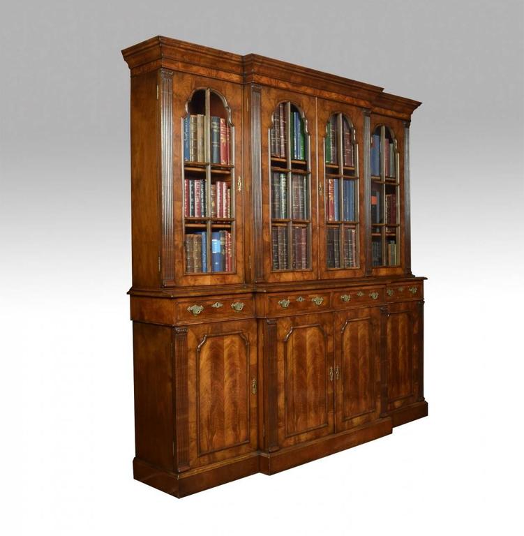 Queen Anne Revival Walnut Four Door Breakfront Bookcase For Queen Anne Revival Walnut Four Door Breakfront Bookcase 2