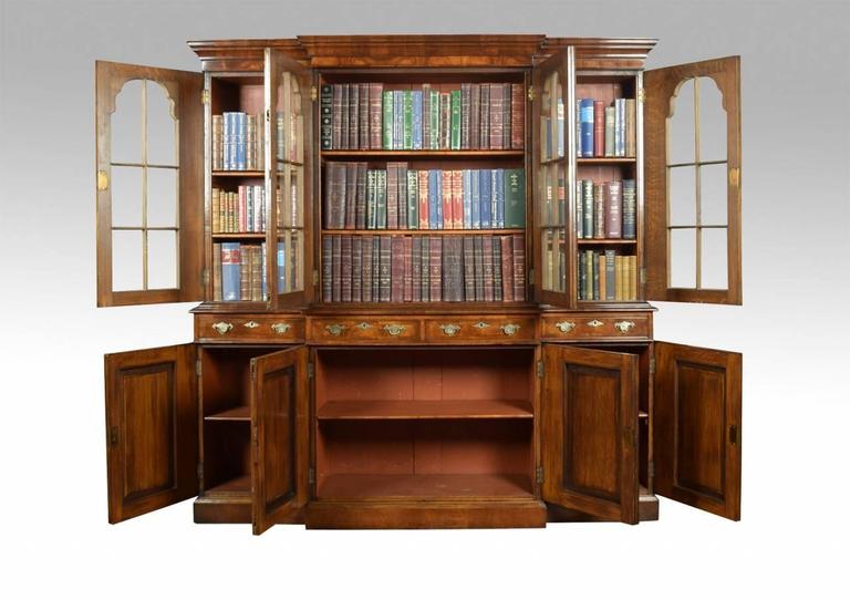 Queen Anne Revival Walnut Four Door Breakfront Bookcase For Queen Anne Revival Walnut Four Door Breakfront Bookcase 3