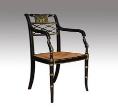 Refined Set of Eight English Regency Cane Seat Armchairs