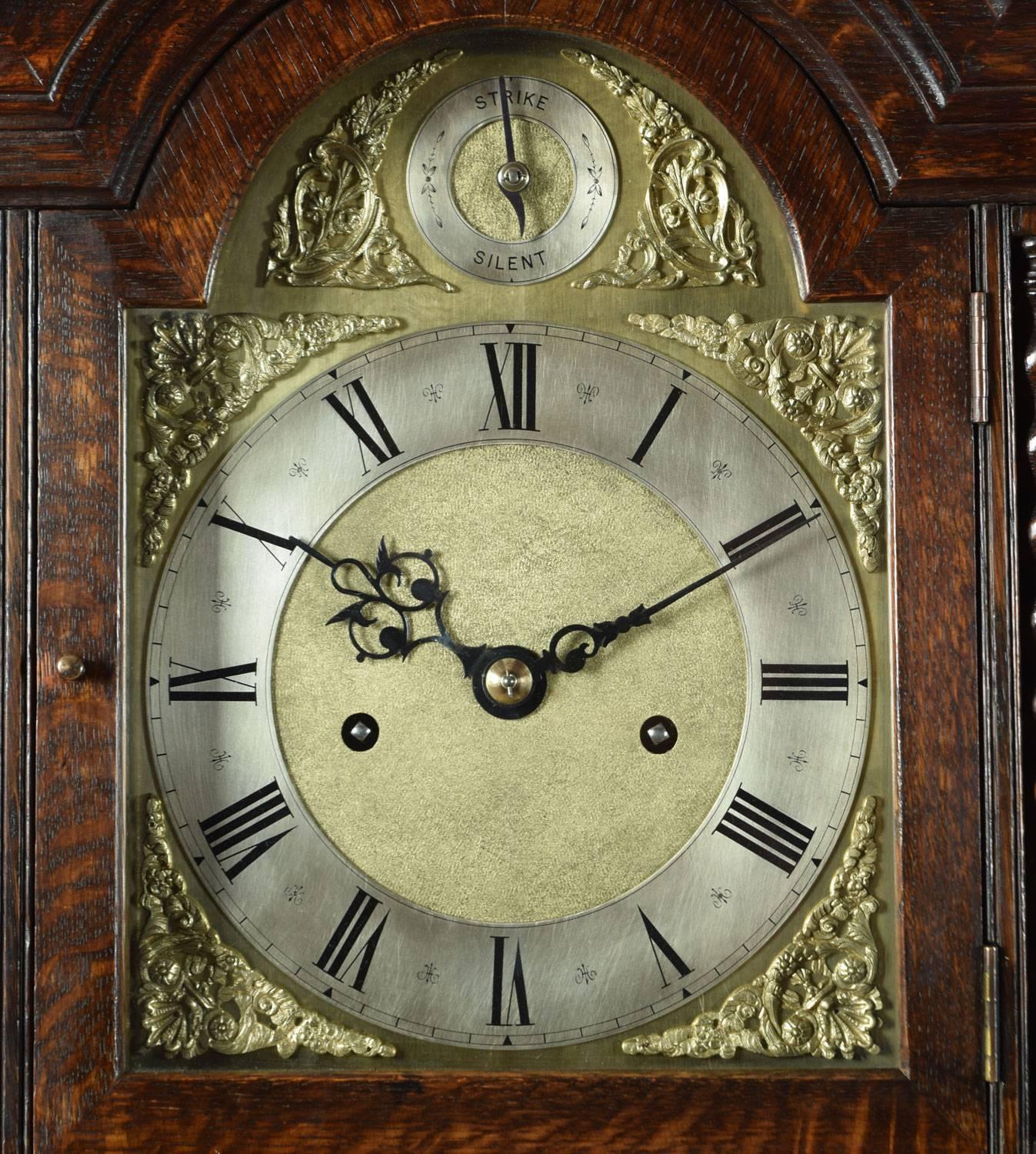 20th Century Oak Cased Grandmother Clock