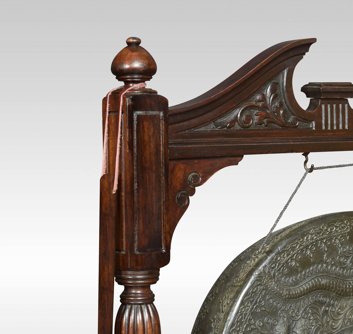 Early 20th Century Walnut Framed Floor Standing Dinner Gong 1