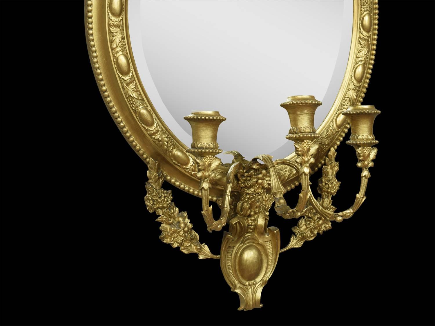 Pair of 19th Century Gilt Composition Oval Girandoles Mirrors In Excellent Condition In Cheshire, GB