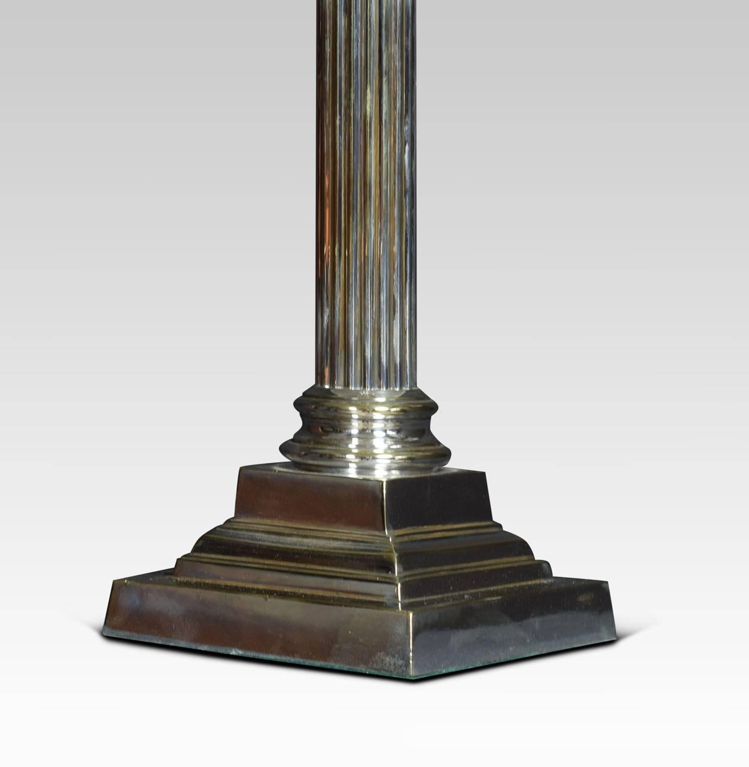 Edwardian table lamp, having Corinthian column on stepped square base.
Dimensions:
Height 21 inches
Width 6 inches
Depth 6 inches.