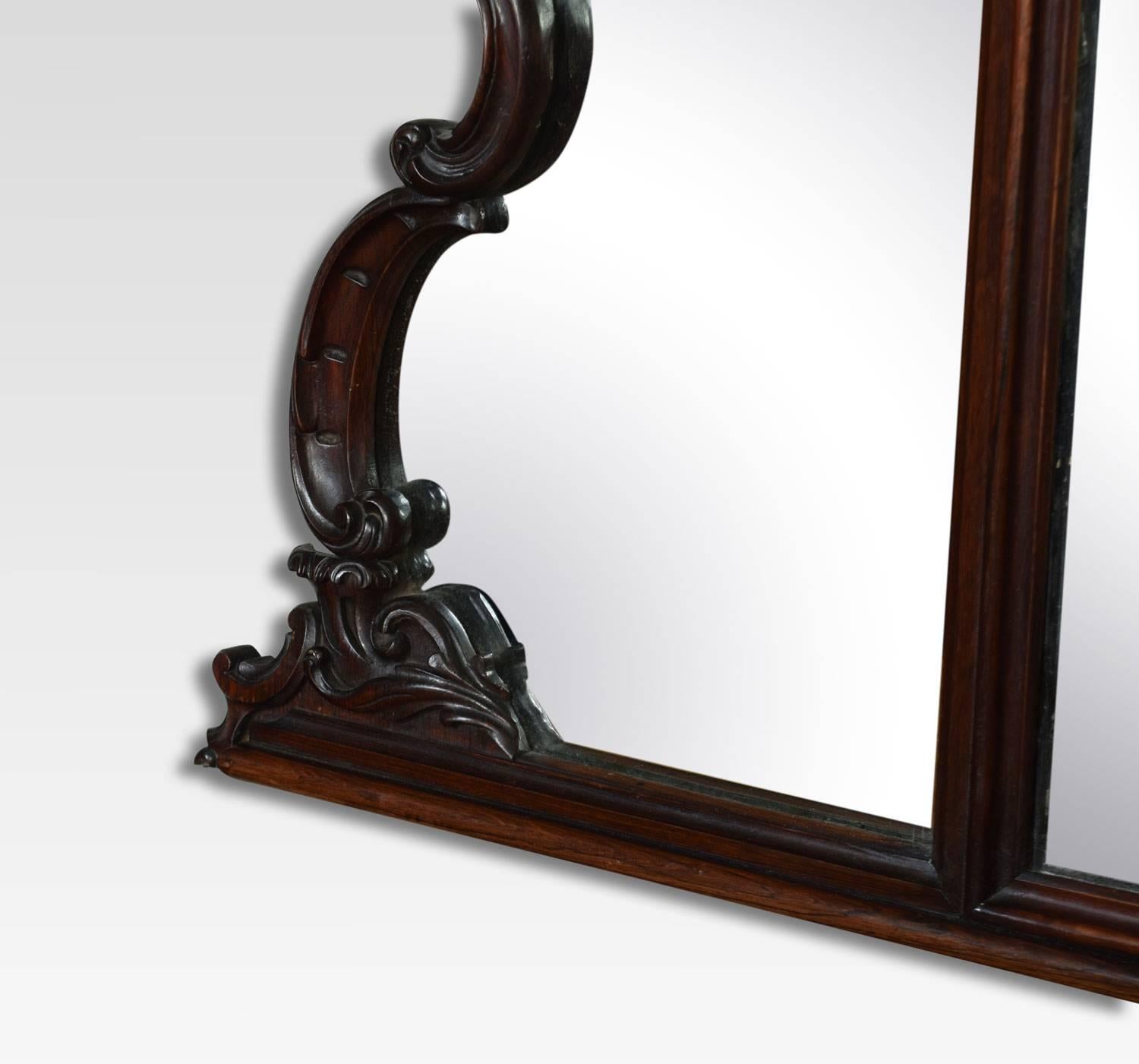 Victorian rosewood framed overmantel wall mirror, the scrolling carved frame surrounding three original mirror plates. There is a lot of mottling to the mirrors.
Dimensions
Height 28 inches
Width 50.5 inches
Depth 1.5 inches.