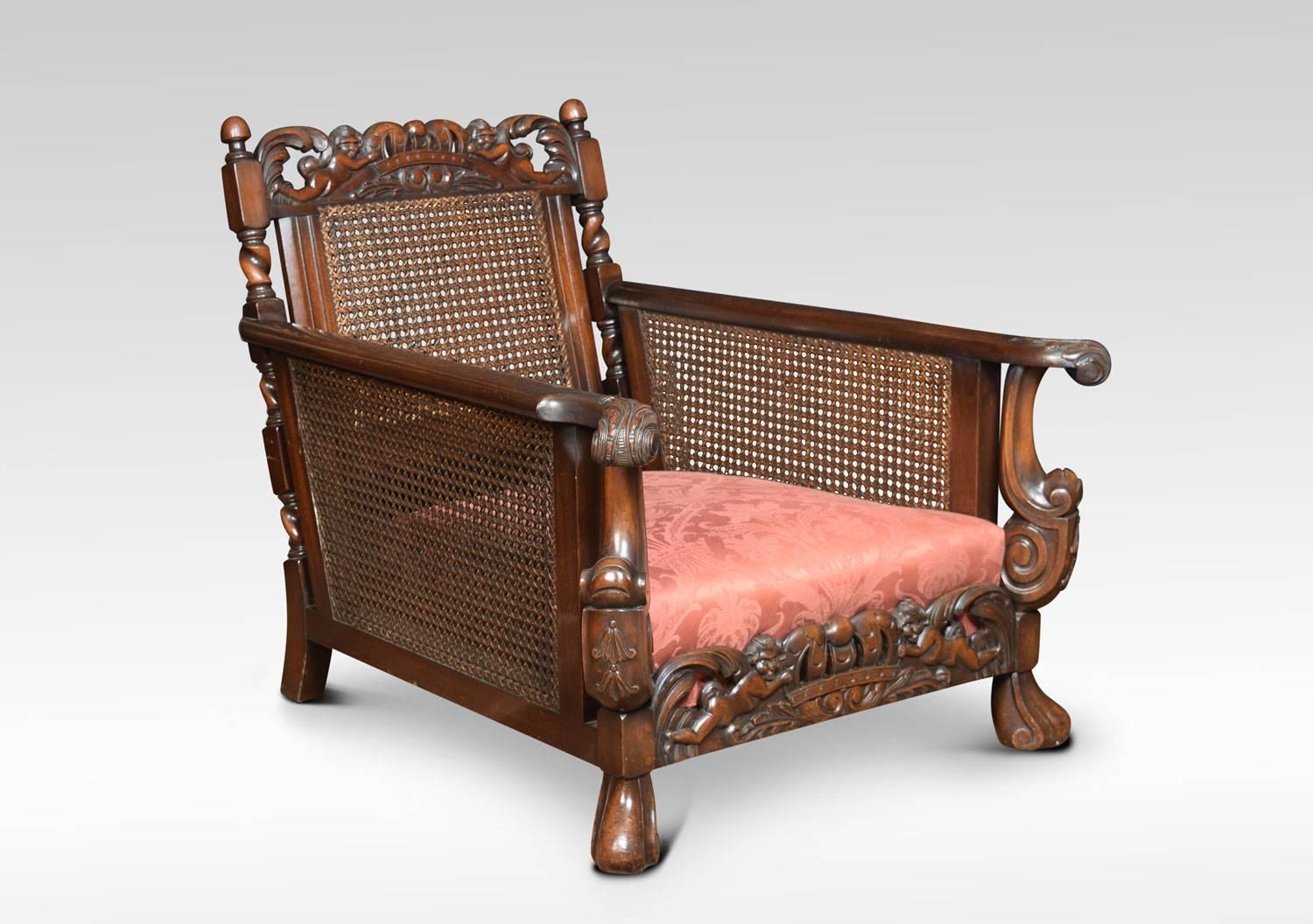 Edwardian Carved Mahogany Three-Piece Bergere Lounge Suite 1
