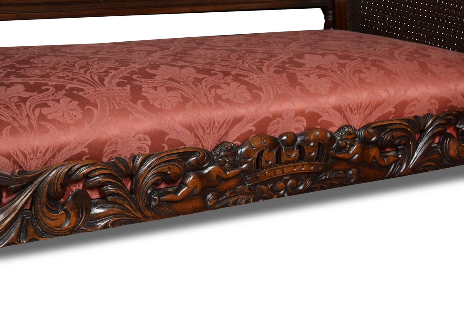 British Edwardian Carved Mahogany Three-Piece Bergere Lounge Suite