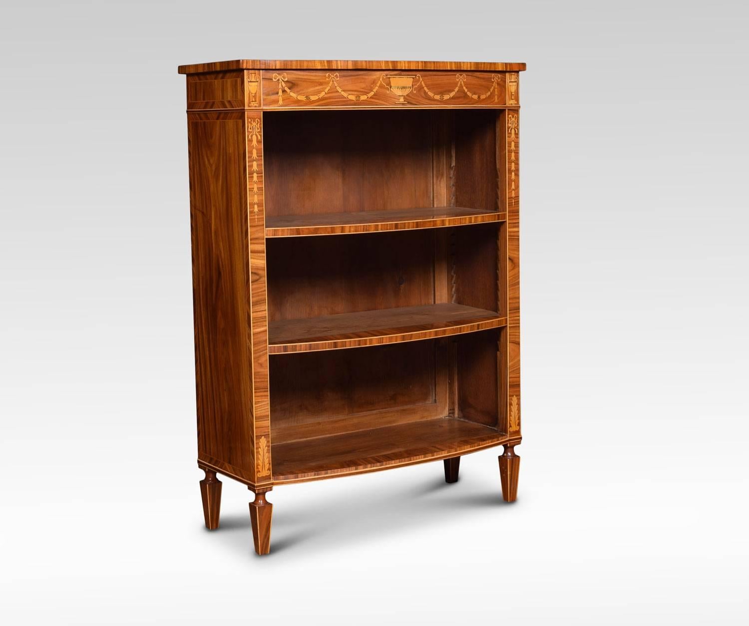 British Sheraton Revival Rosewood Inlaid Open Bookcase