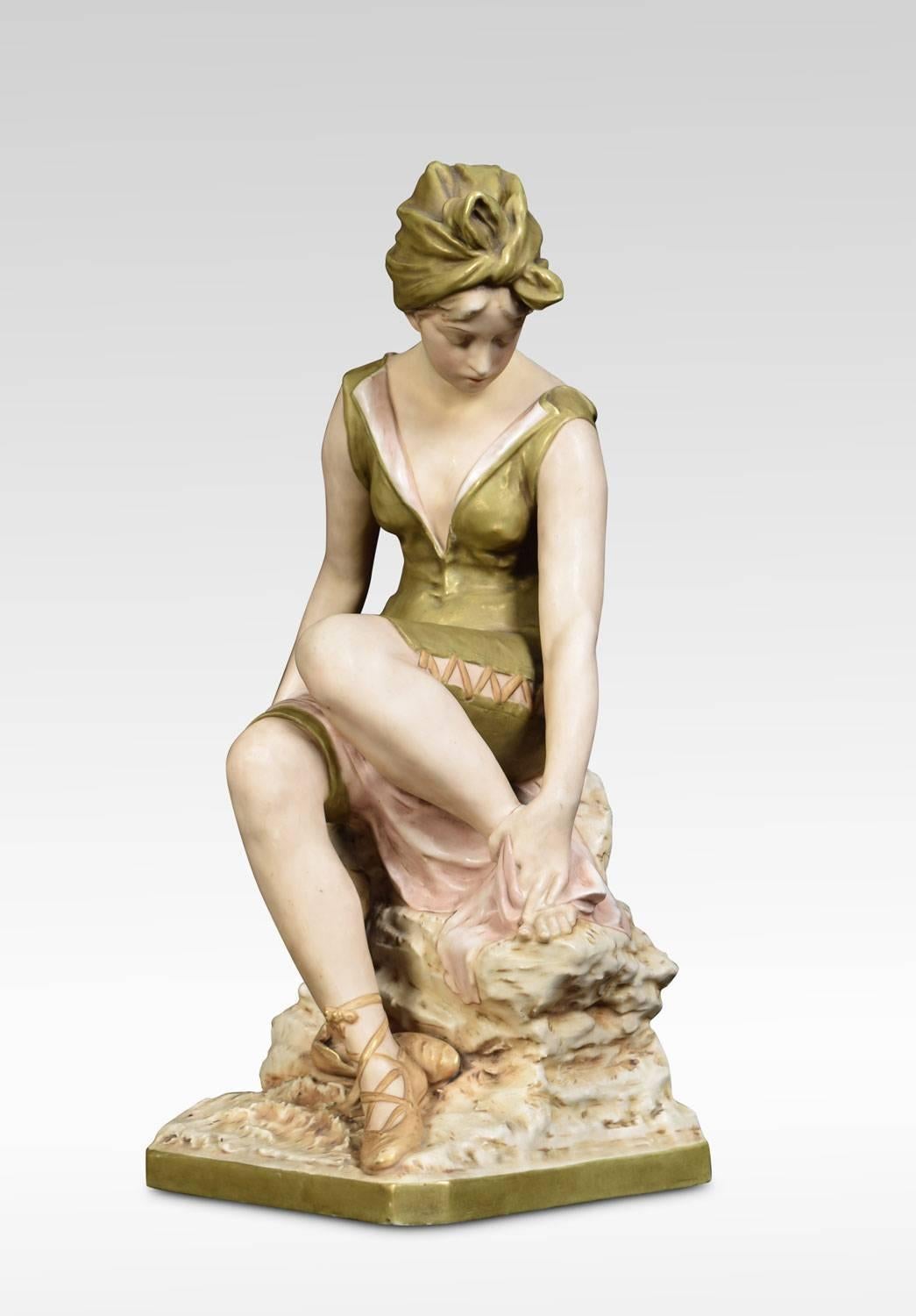 20th Century Large Royal Dux Bohemia Porcelain Figure of a Bather Modelled