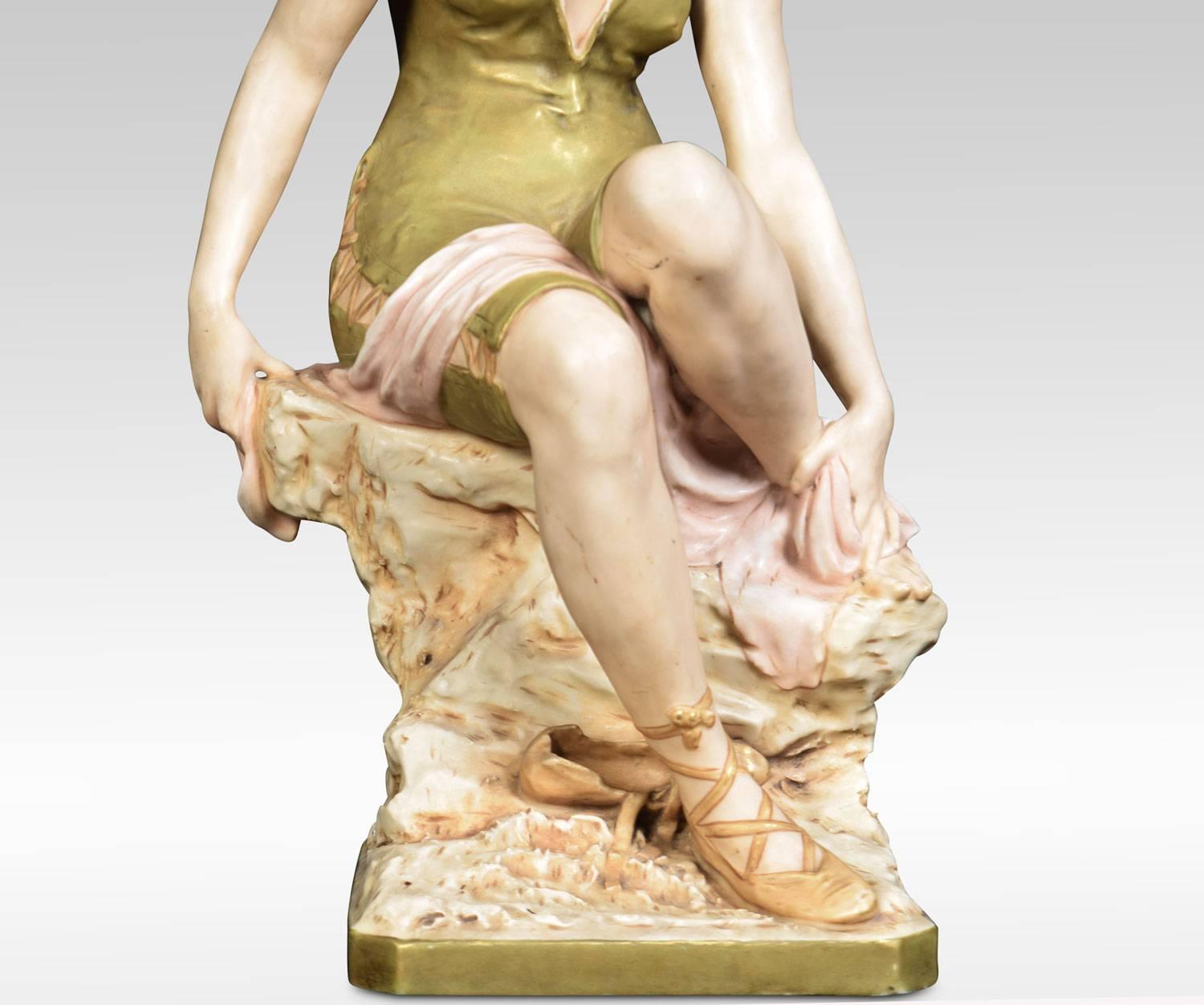 Czech Large Royal Dux Bohemia Porcelain Figure of a Bather Modelled