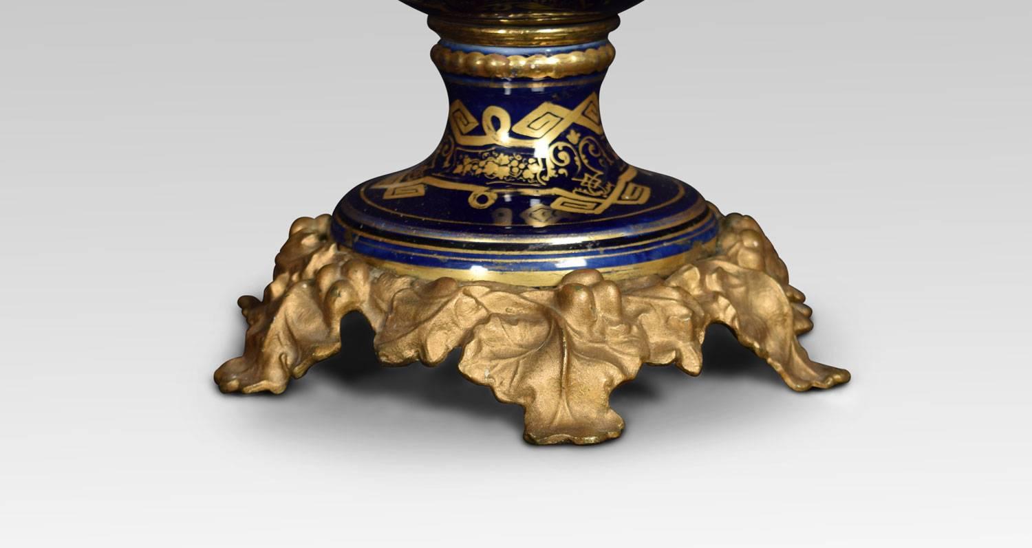 French Sevres Style Twin Handled Handle Painted Lamp Base In Excellent Condition In Cheshire, GB