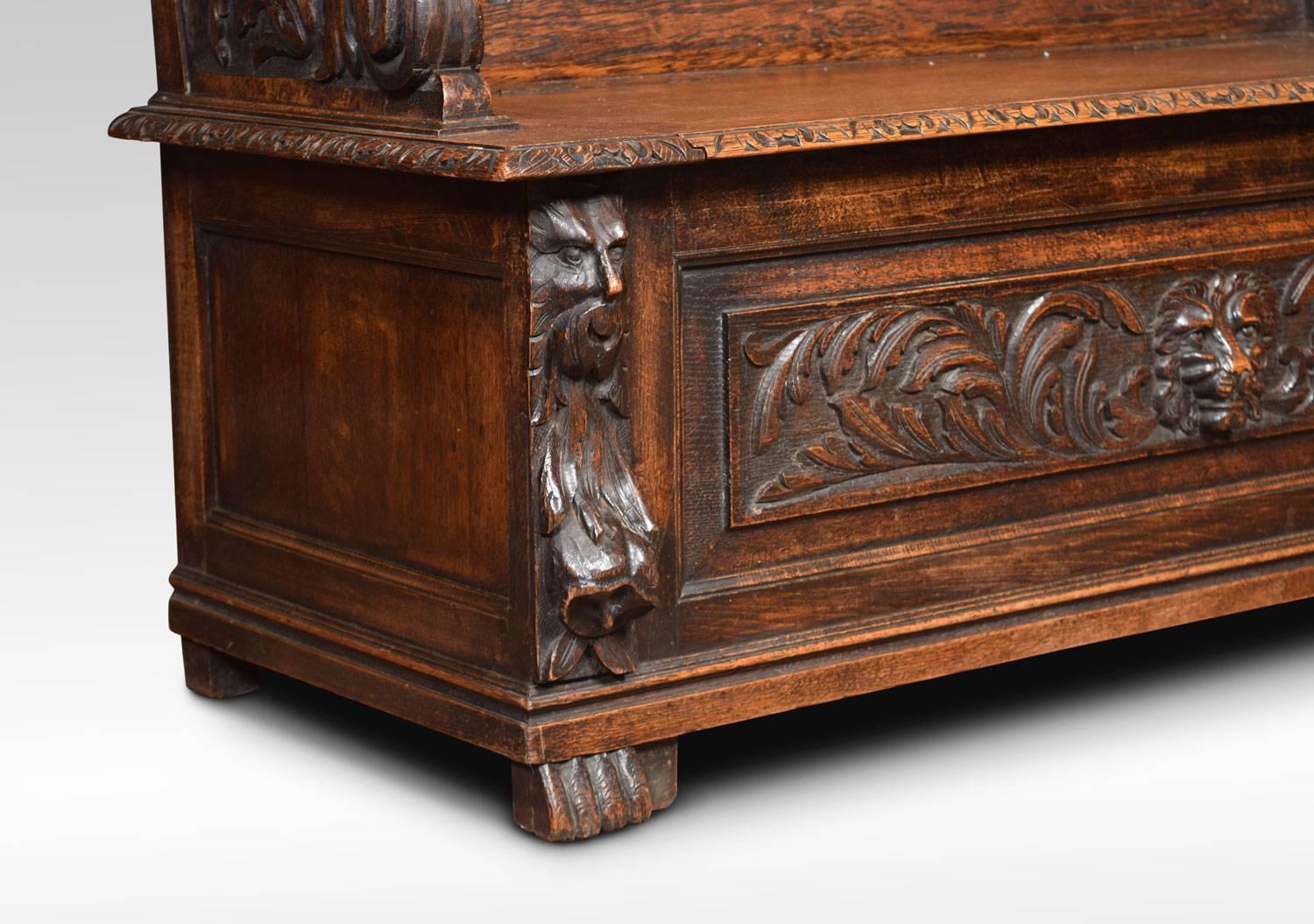 19th Century Carved Oak Hall Settle