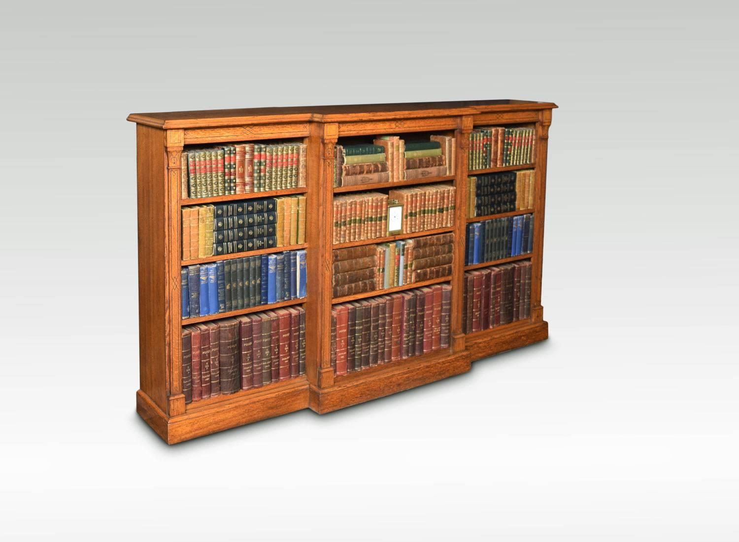 British Reformed Gothic Oak Open Breakfront Bookcase