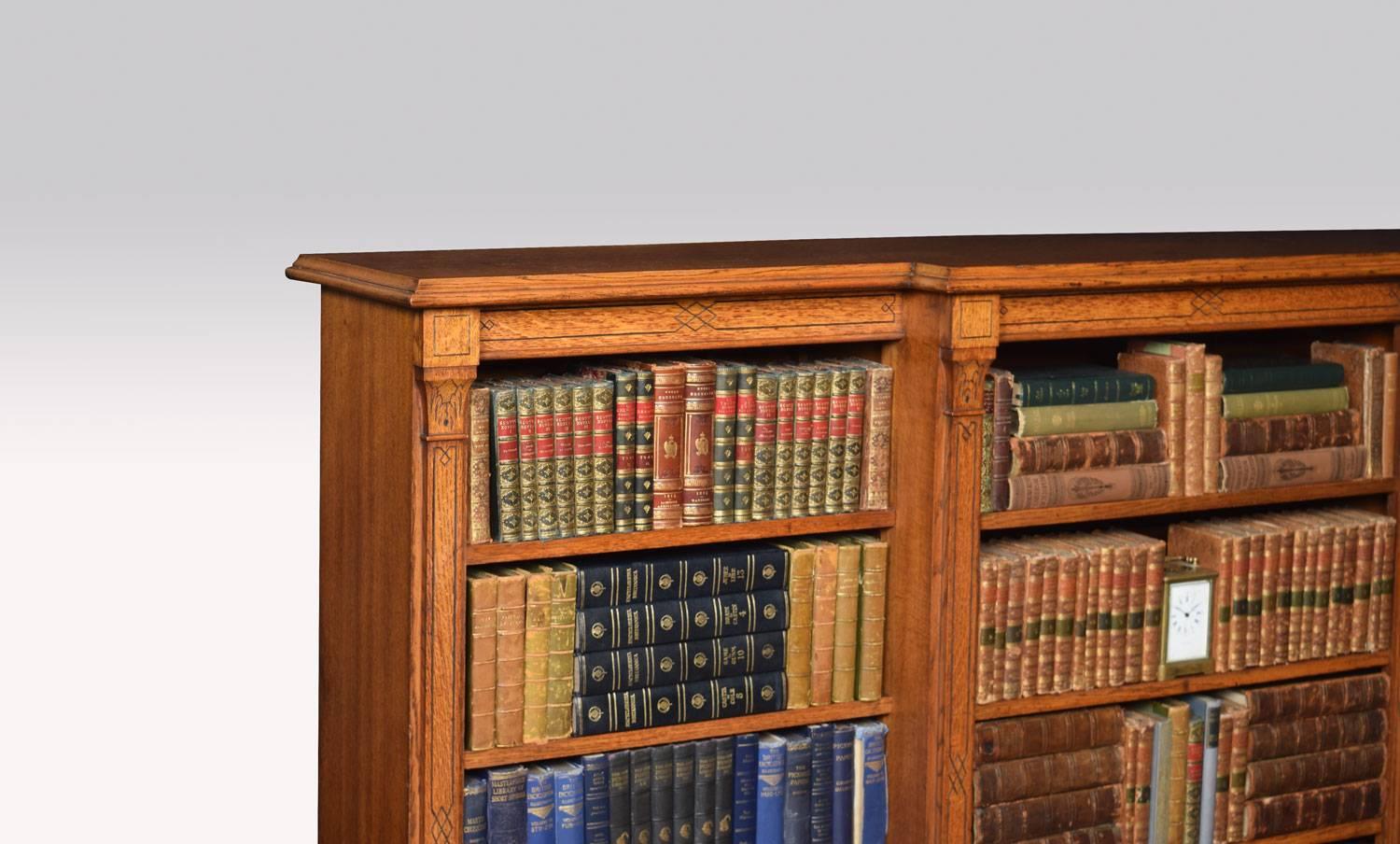 Reformed Gothic Oak Open Breakfront Bookcase In Excellent Condition In Cheshire, GB