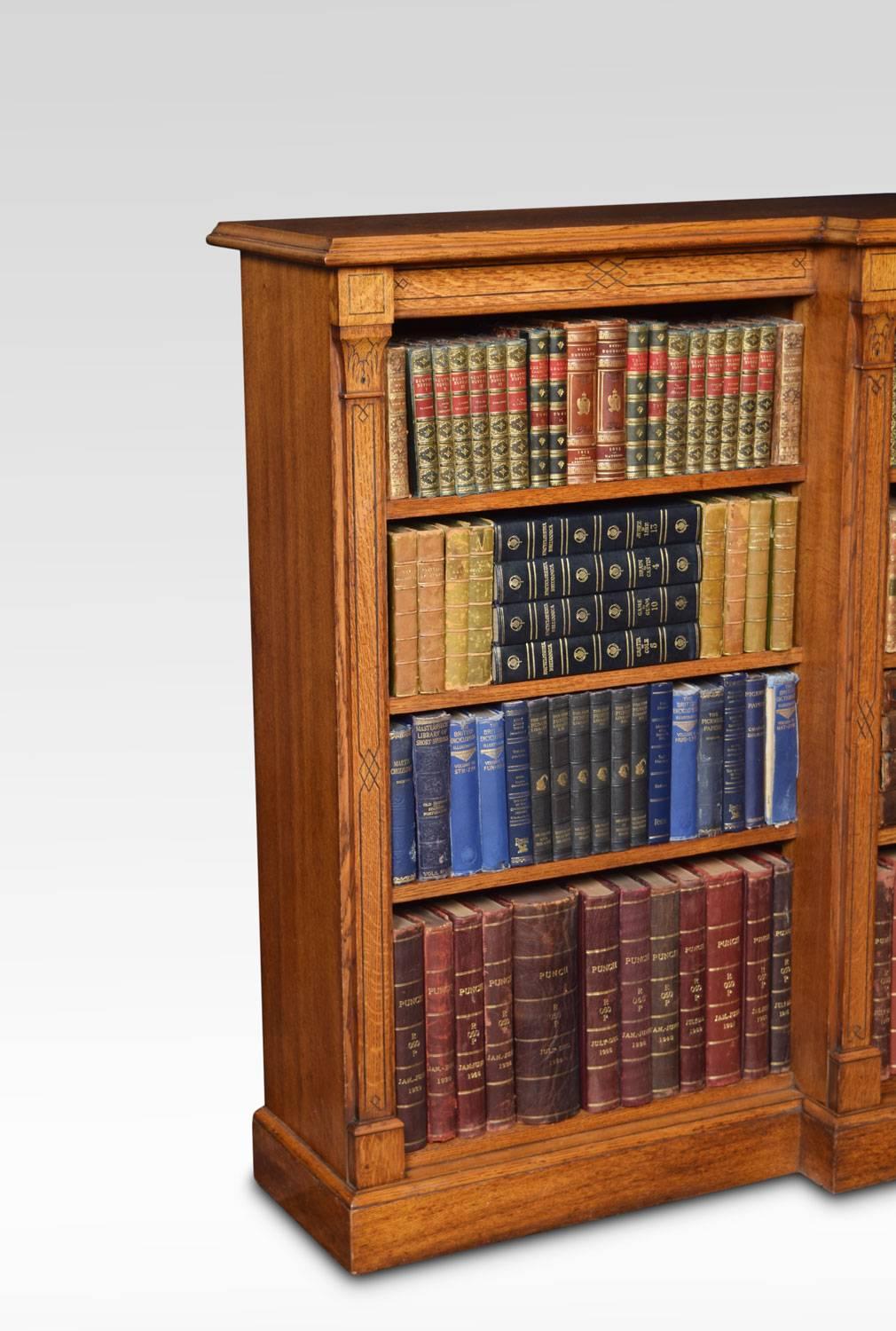 19th Century Reformed Gothic Oak Open Breakfront Bookcase