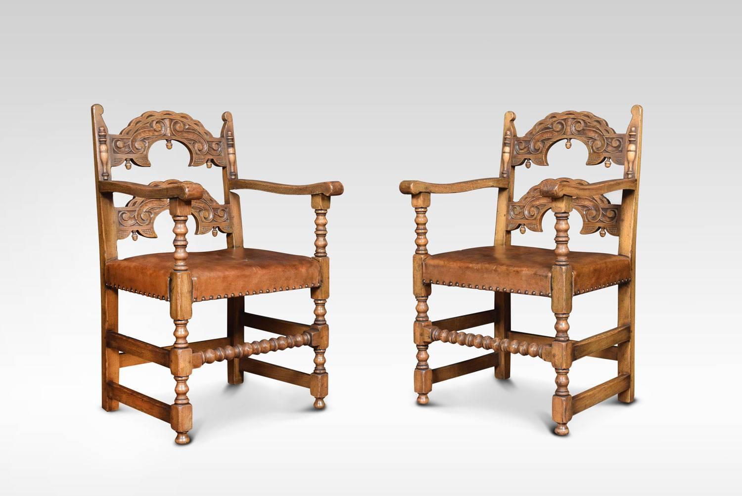 British Set of Twelve Oak Framed Dining Chairs