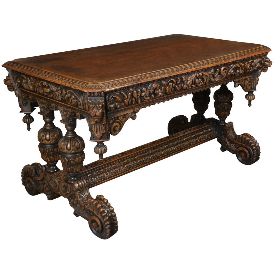 Victorian Carved Oak Library or Centre Table