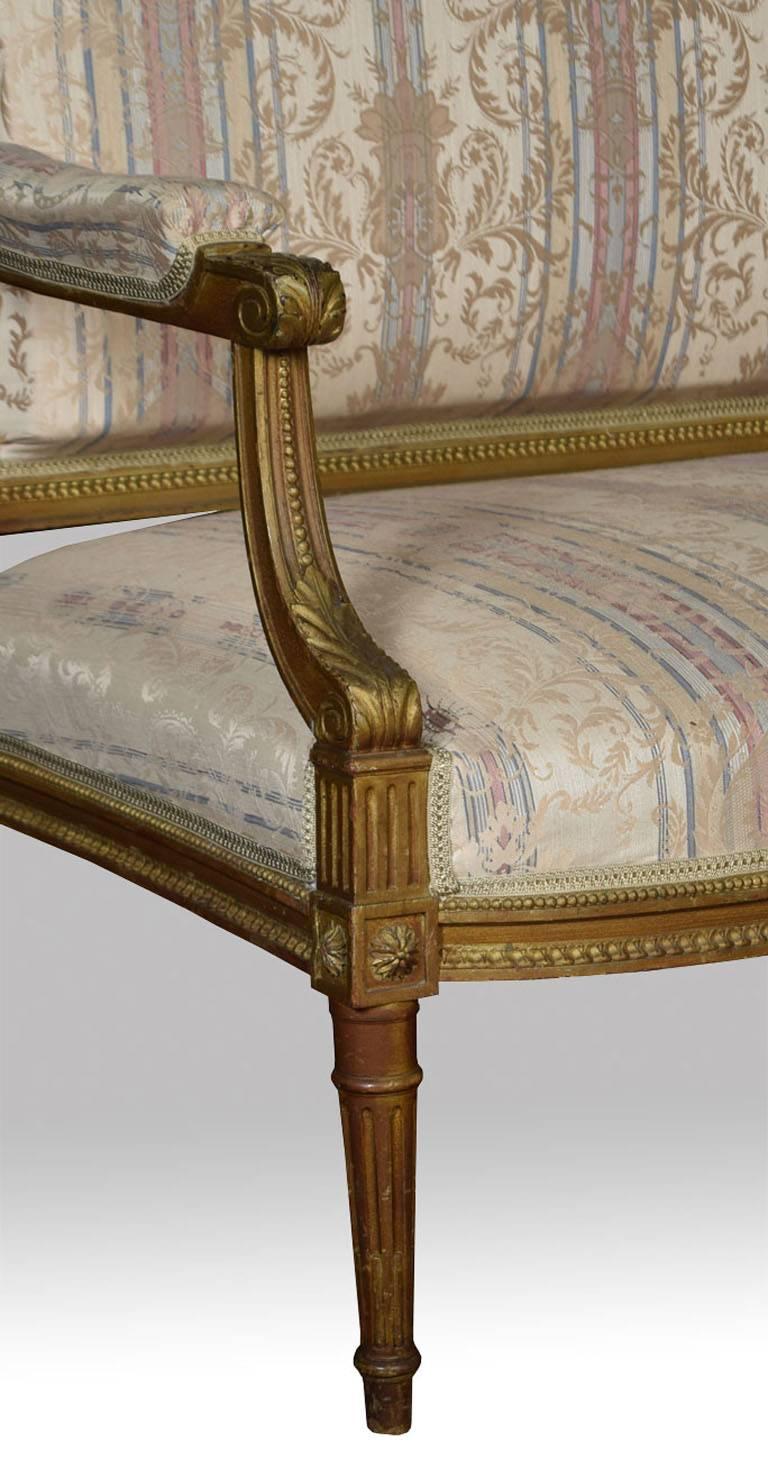 French Louis XVI Style Giltwood Three-Seat Settee im Zustand „Gut“ in Cheshire, GB