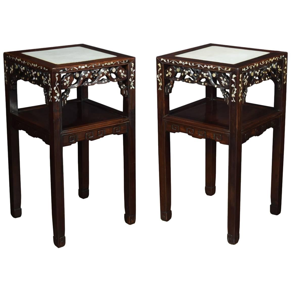 Pair of Chinese Inlaid Urn Stands