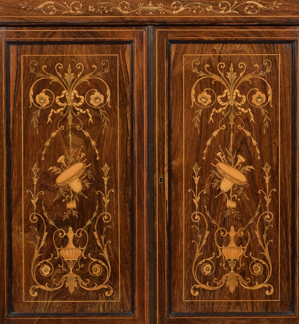English Edwardian Rosewood Inlaid Corner Display Cabinet