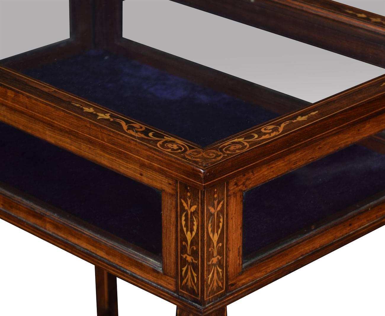 English Edwardian rosewood and inlaid rectangular bijouterie display table