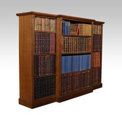 Large oak breakfront open bookcase