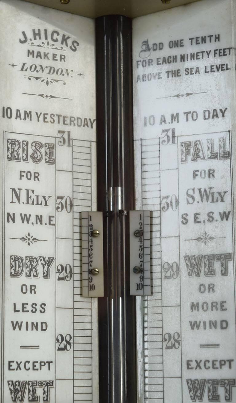 Late Victorian Oak Cased Stick Barometer and Thermometer by J Hicks of London In Good Condition In Cheshire, GB